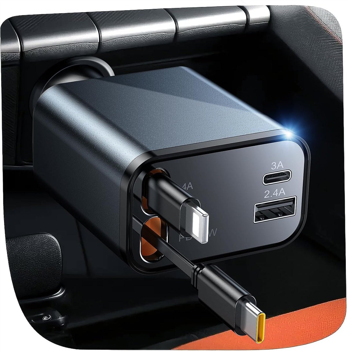 Temdan Retractable Car Charger,75W Fast Charger USB C Car Truck Accessories