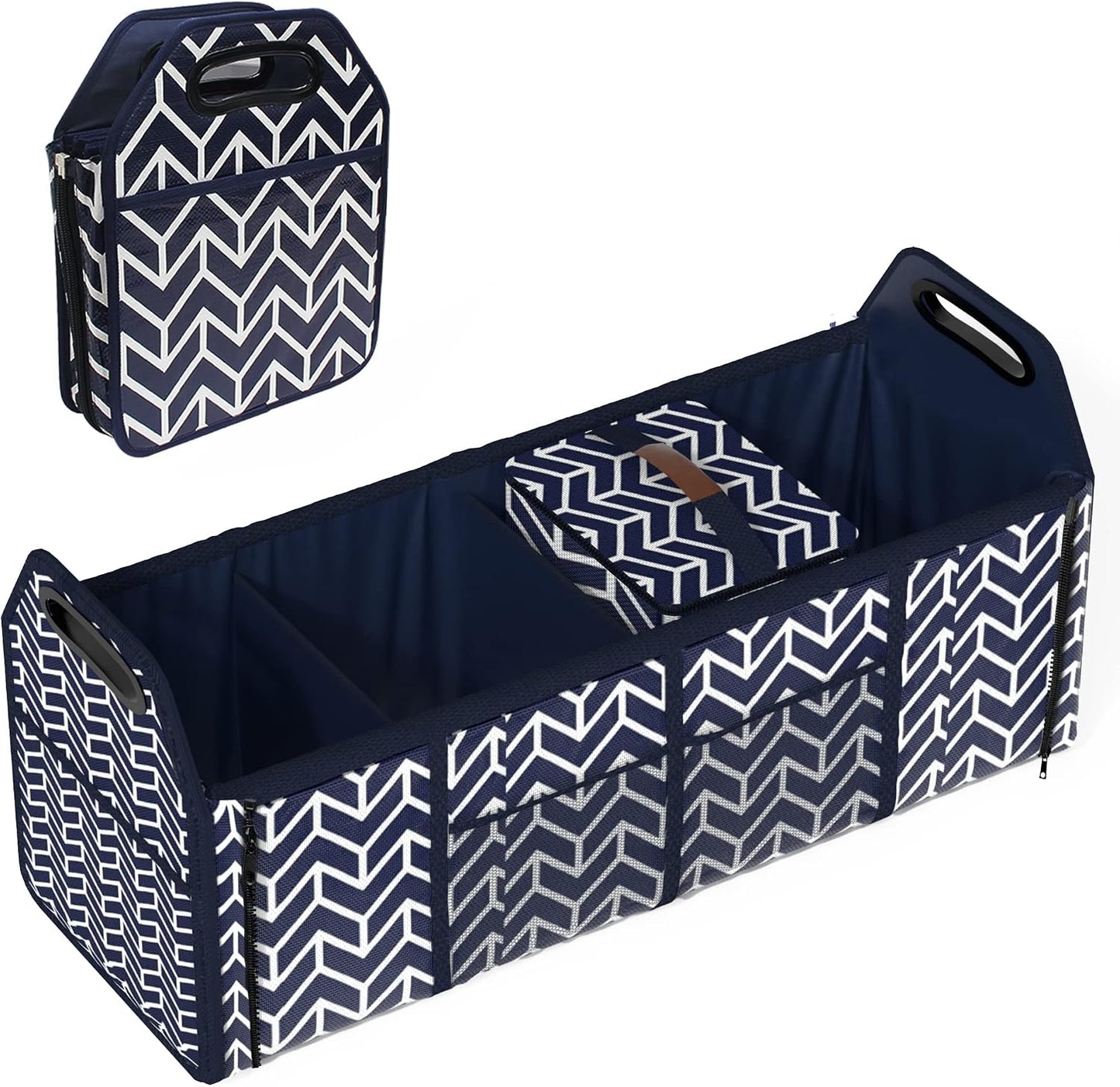 Orionstar Trunk Organizer, Foldable Car Storage Bag Insulation Cooler Bag | Collapsible Vehicle Organizer Divider Storage Totes with 3 Compartment Cargo Tote for SUV, Navy Blue