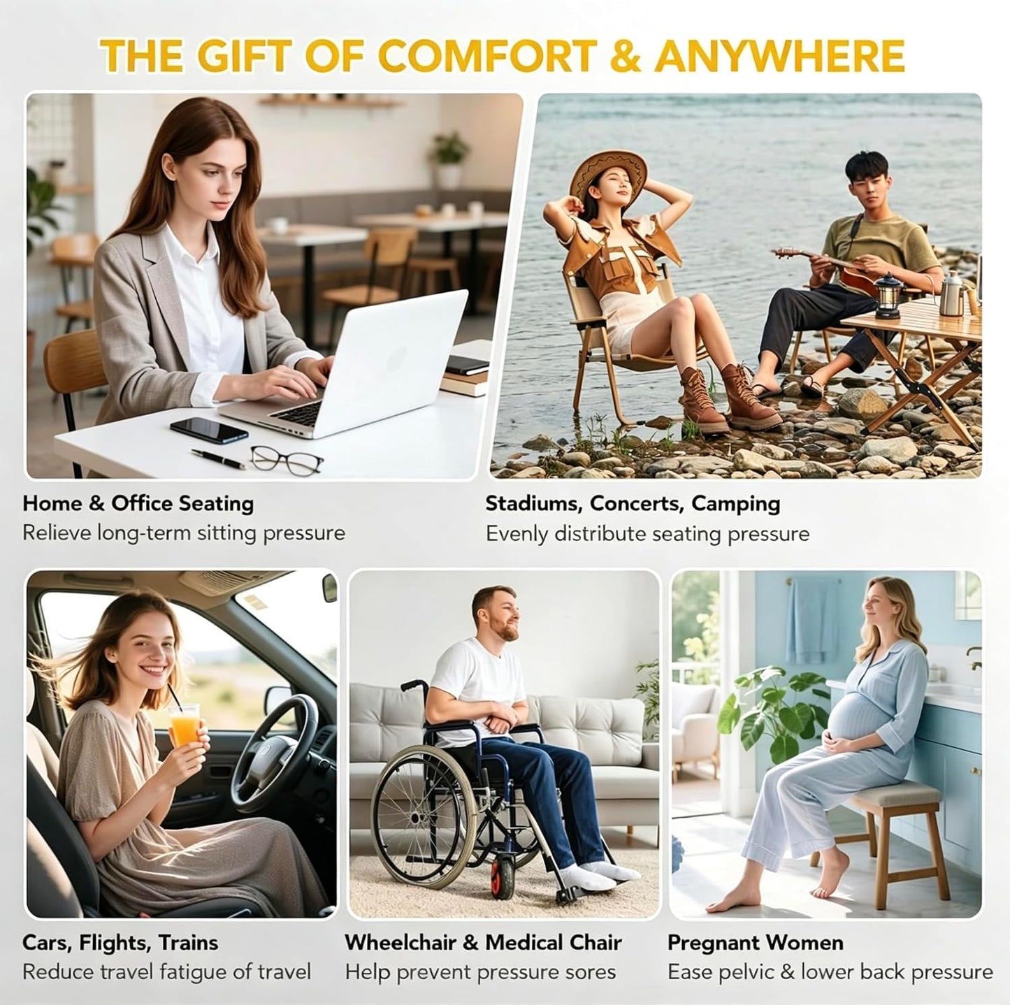 Sondor Inflatable Travel Seat Cushion, Ergonomic Cutout for Long Sitting | Press-to-Inflate Cushion for Airplane, Car, Office & Wheelchair; Hollow Cutout boosts airflow & eases hip pressure