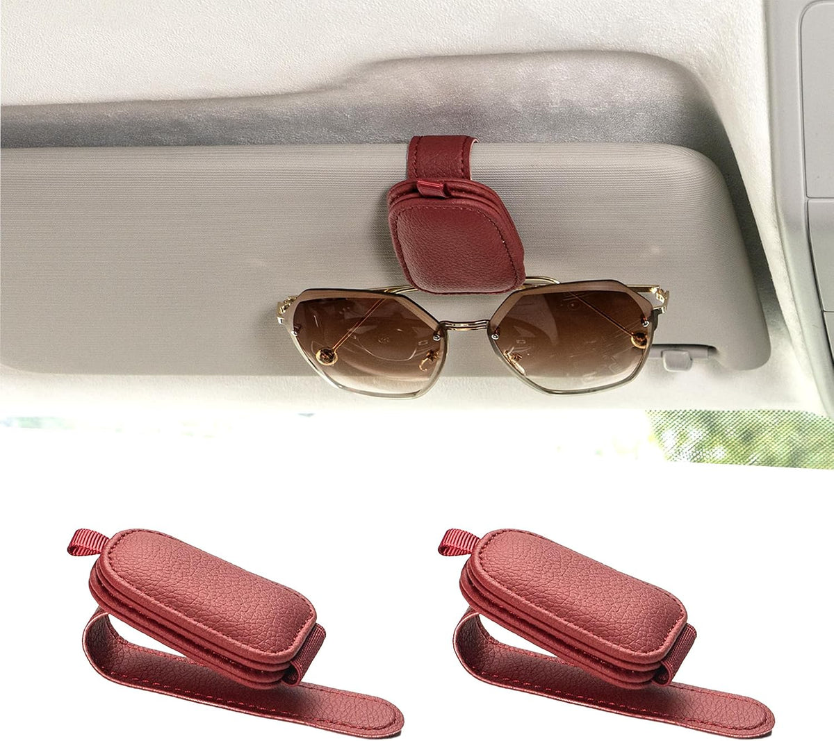 Yuoyar Magnetic Leather Sunglasses Holder for Car, 2 Packs (Blue)
