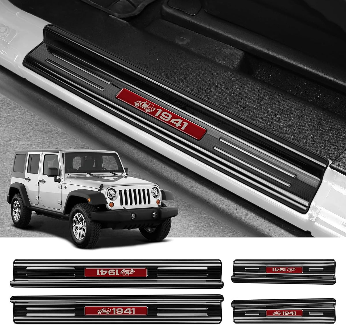 ZZEQYG 4 Pcs Stainless Steel Door Sill Protector Compatible with Jeep Wrangler JK Unlimited JKU Sport Sahara Rubincon 2007-2017 Accessories Front and Rear Door Car Door Sill Guards Trim