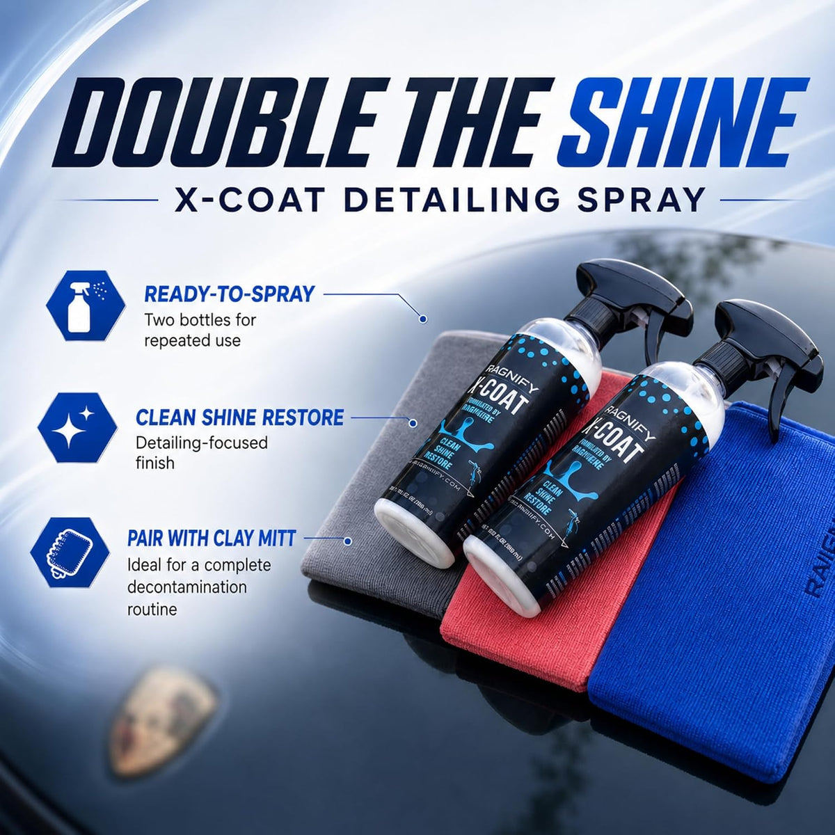 Ragnify Pack of 2 Clay Mitt Auto Detailing Medium Grade Alternative Mitt for Flawless Removal of Surface Bonded Micro Contaminant (Blue)