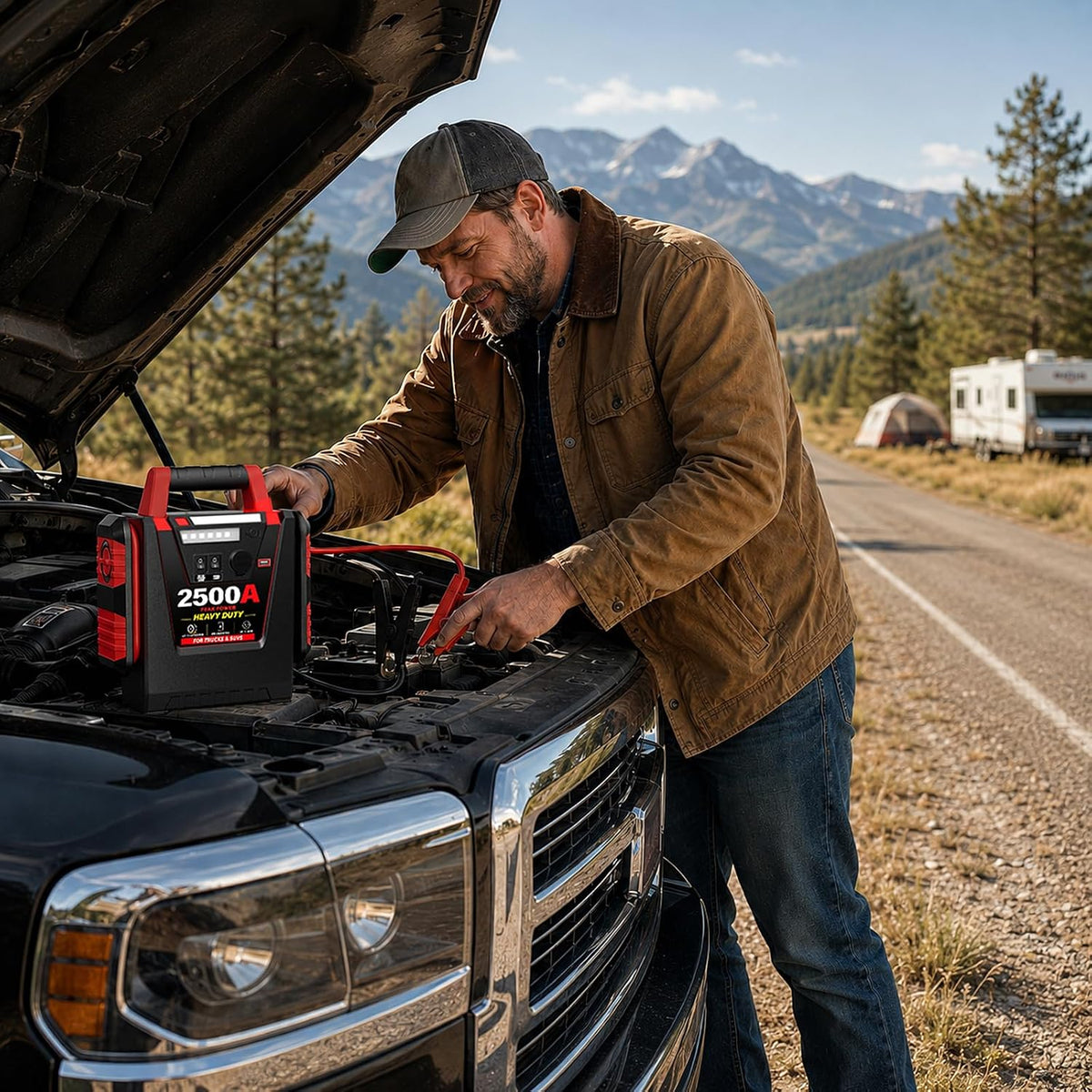2500A Peak Car Jump Starter with 150PSI Air Compressor, 12V Battery Jump Box for Car, Truck, SUV (Up to 8.0L Gas/Diesel Engines), 20000mAh Portable Power Pack with DC/USB, 500LM Work Light