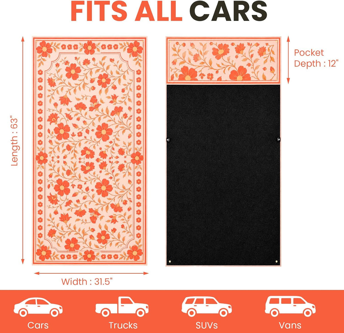 Car Seat Cover Towel for Front Seats Non-Slip with Headrest Pocket & Strap