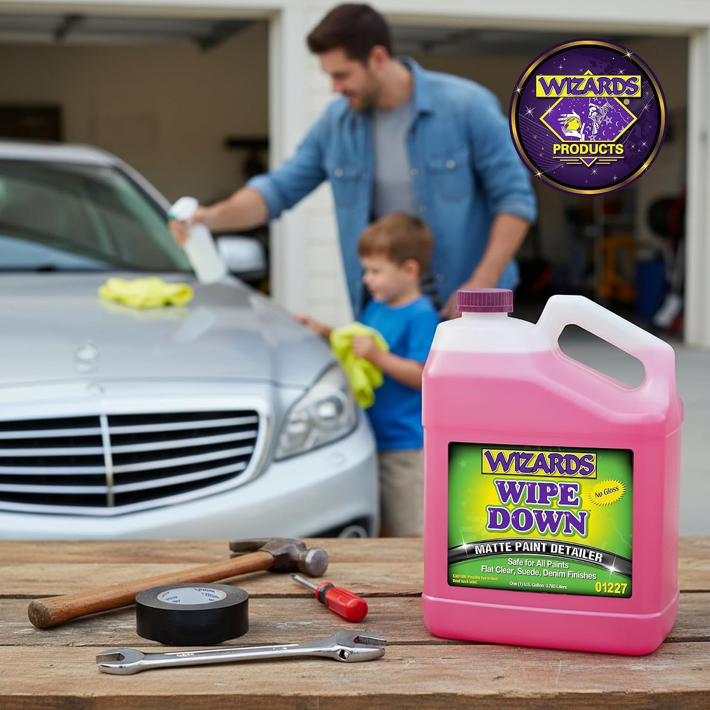 Wizards - Wipe Down Quick Detailer Spray, Matte Finish Car Polish, Automotive Clear Coat for Flat Clear, Suede, Denim Finishes, Car Care Kit Essential for General Finishes, 1 Gallon