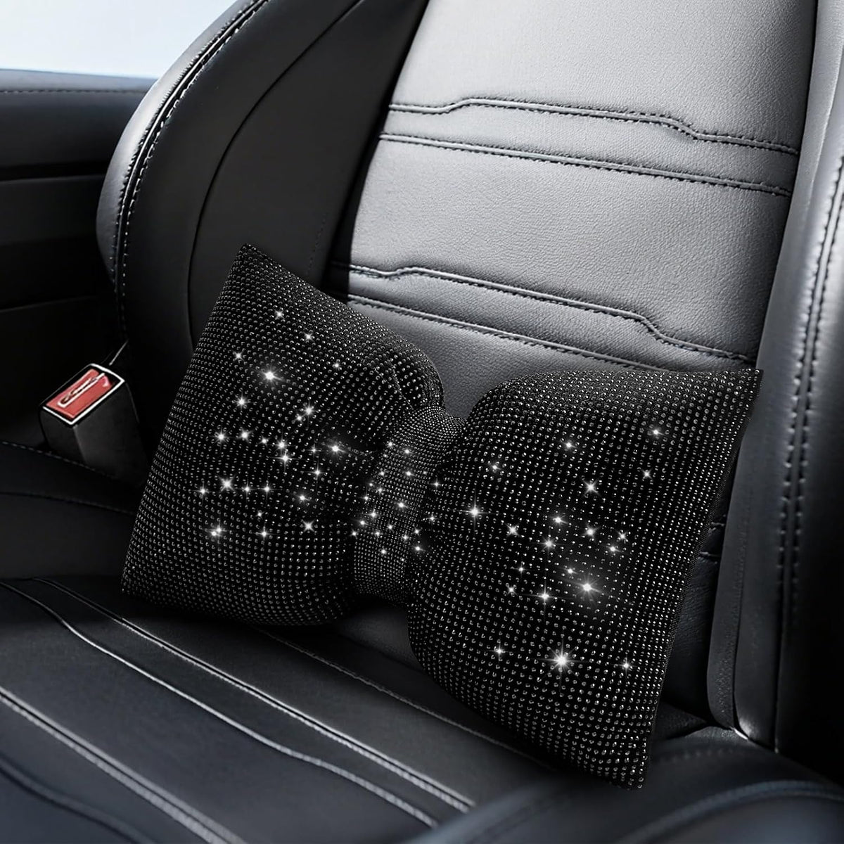 surpassme Rhinestone Lumbar Support Pillow for Car, Bling Back Support Pillow/Cushion Car Accessories for Women(Pink)