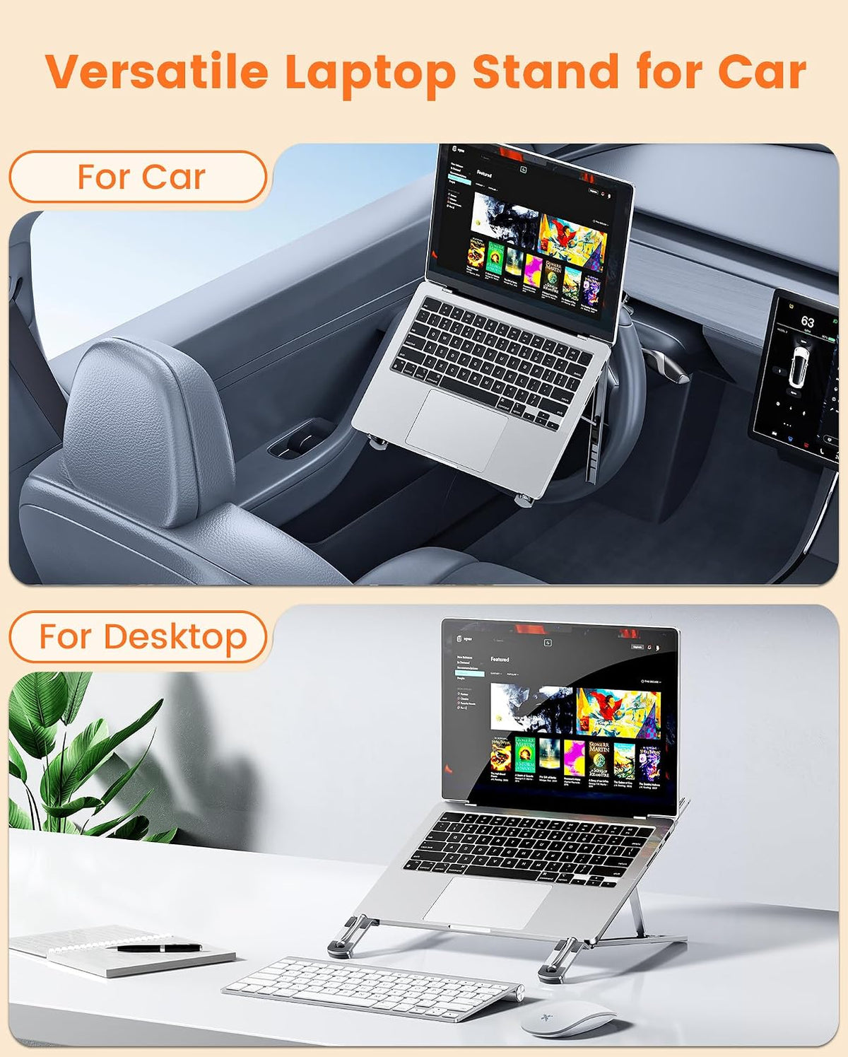 Steering Wheel Laptop Holder for Car SUV Pickup Truck Tesla -Silver