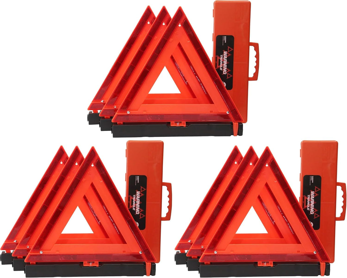 WORKKOOL 3 Pack Foldable Warning Reflective Triangles with Carrying Case, Heavy Base Roadside Triangles for Vehicles Breakdown, Safty Reflector DOT Approved(Sand Filled)…