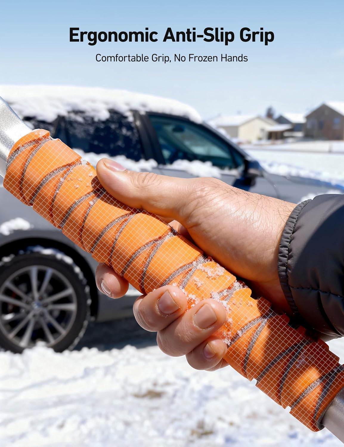 AstroAI 47.2" Ice Scrapers for Car Windshield and Extendable Snow Brush with Foam Grip and 360° Pivoting Brush Head for Auto Car Truck and SUV(Orange)