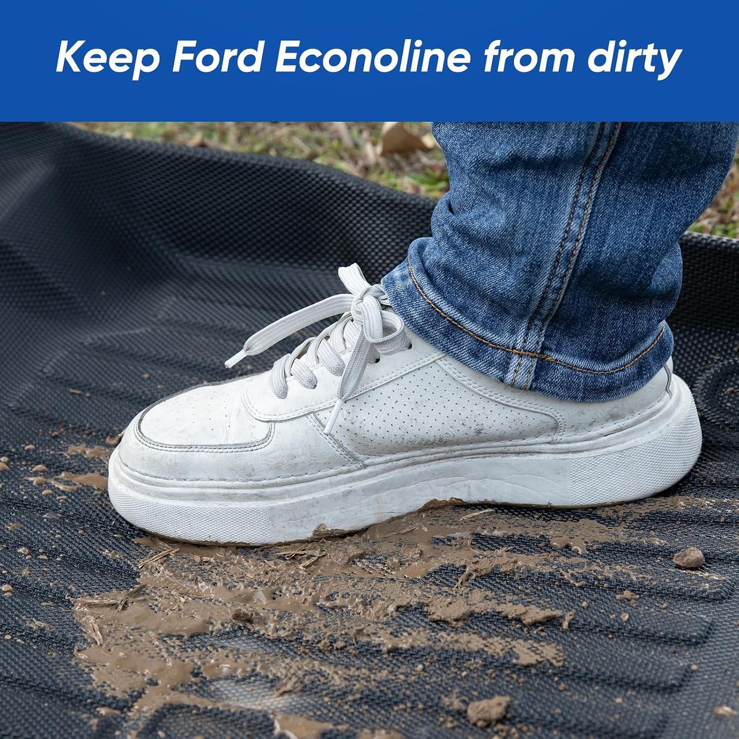 Car Floor Mat for Ford Econoline: for Econoline/E-Series 2025-2007 E150/E250/E350/E450, All Weather TPE Carpet Rubber Rug Interior Vehicle Accessories Heavy Duty RV Van Floormats Front Row Liner