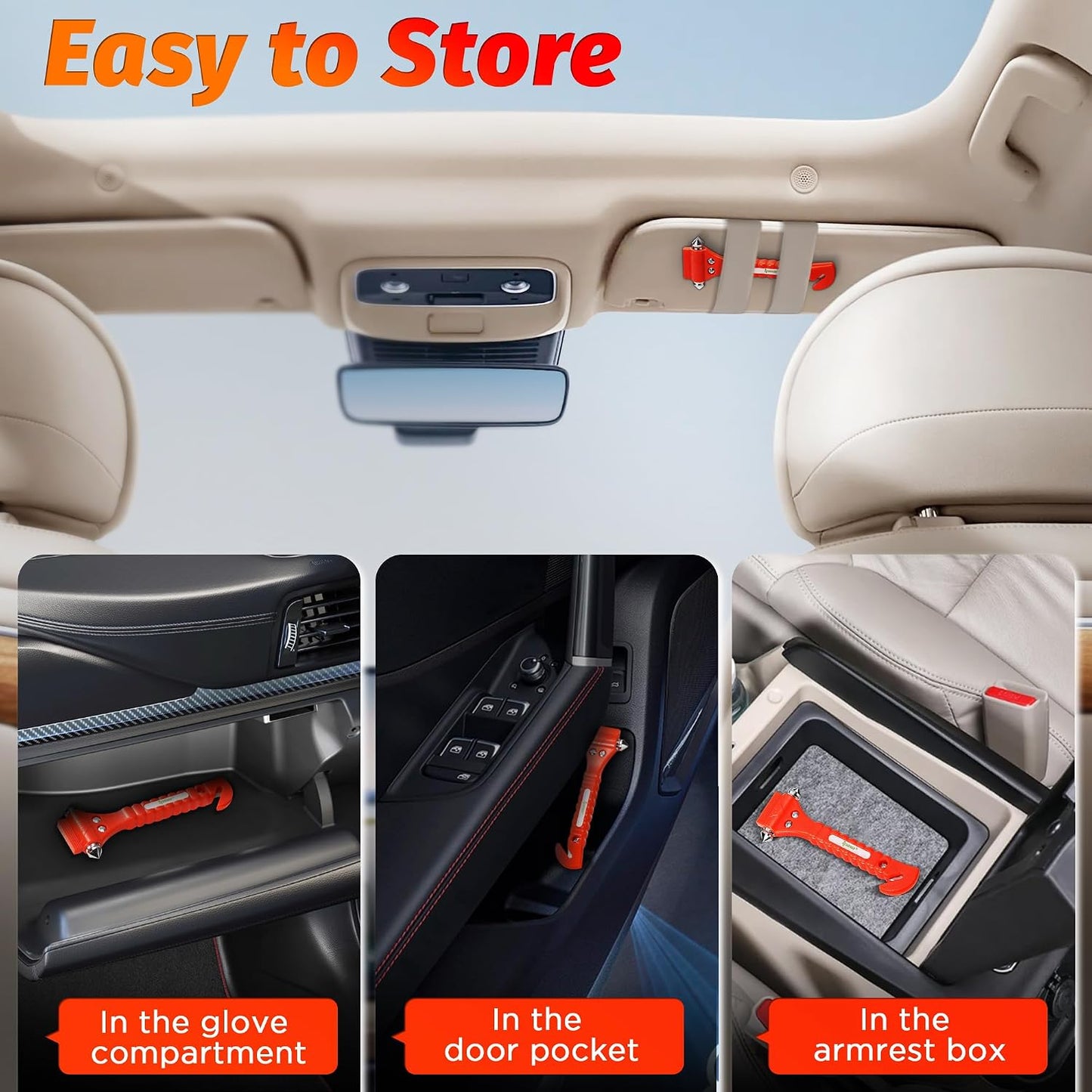IPOW 4 Pack Car Window Breaker Seatbelt Cutter, Heavy Carbon Steel Glass Breaker Car Safety Hammer Emergency Escape Tool, Auto Rescue Life Saving Survival Kit for Car, Office, Home