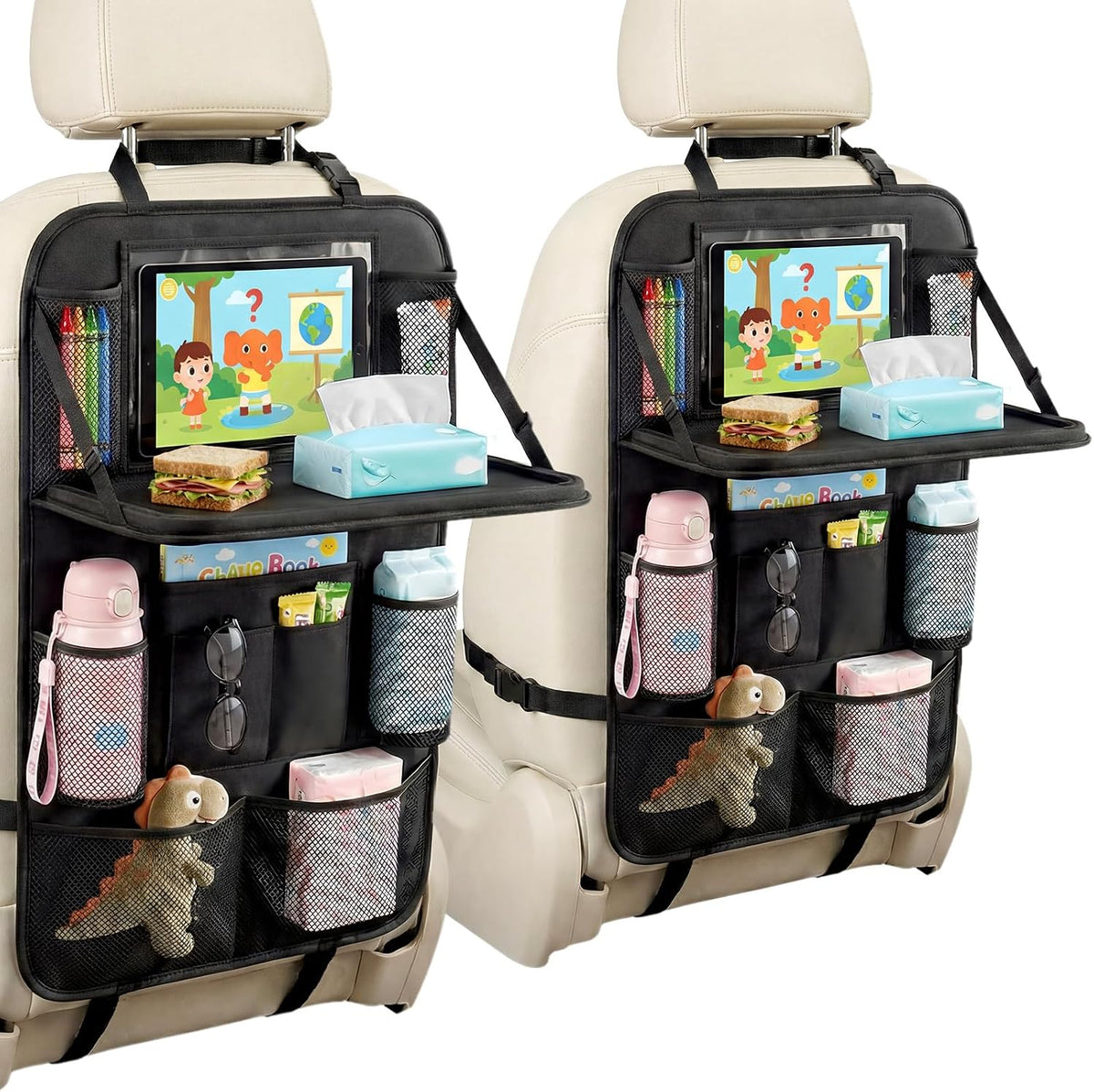 Car Backseat Organizer with Foldable Table Tray & Touchable Tablet Holder
