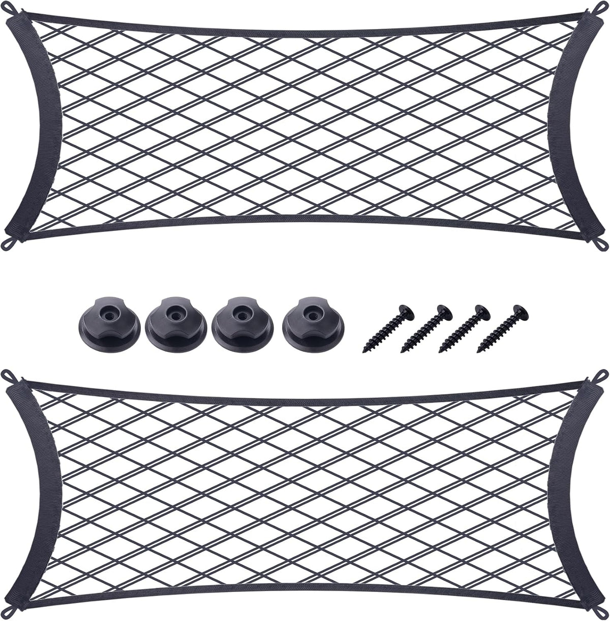 JINGKE 2 Pcs Small Cargo Net Pocket Elastic Mesh Netting Car Mesh Pouch with Screws and Hooks for Trunk RV Boats Home Cargo Storage (21.7'' x 9.8'')