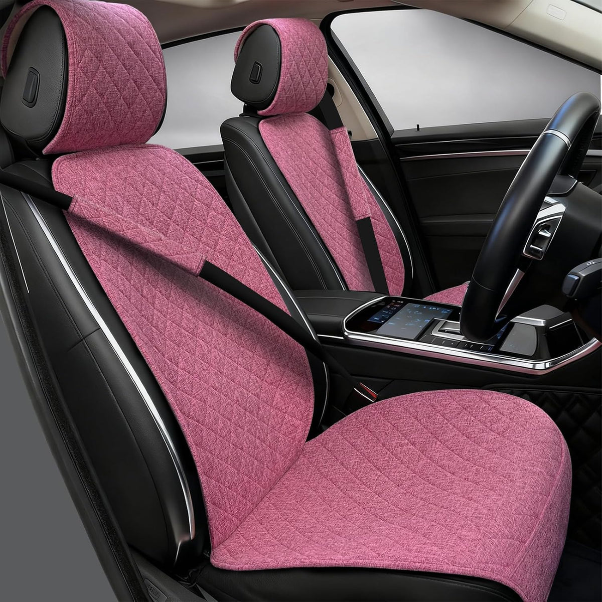 Partsable 2PCS Linen Car Seat Covers Front Seats,Breathable Cloth Fabric Car Seat Protector - Universal Cloth Seat Covers Fit for Cars, Vans, SUVs, Trucks and for All Seasons - Gray