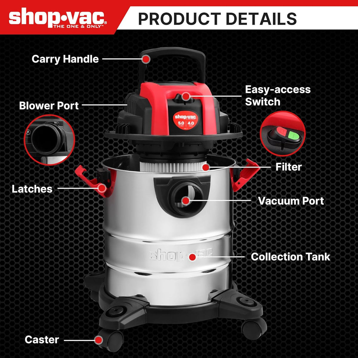 Shop-Vac 5 Gallon 4.0 Peak HP Wet/Dry Vacuum with Blower Function