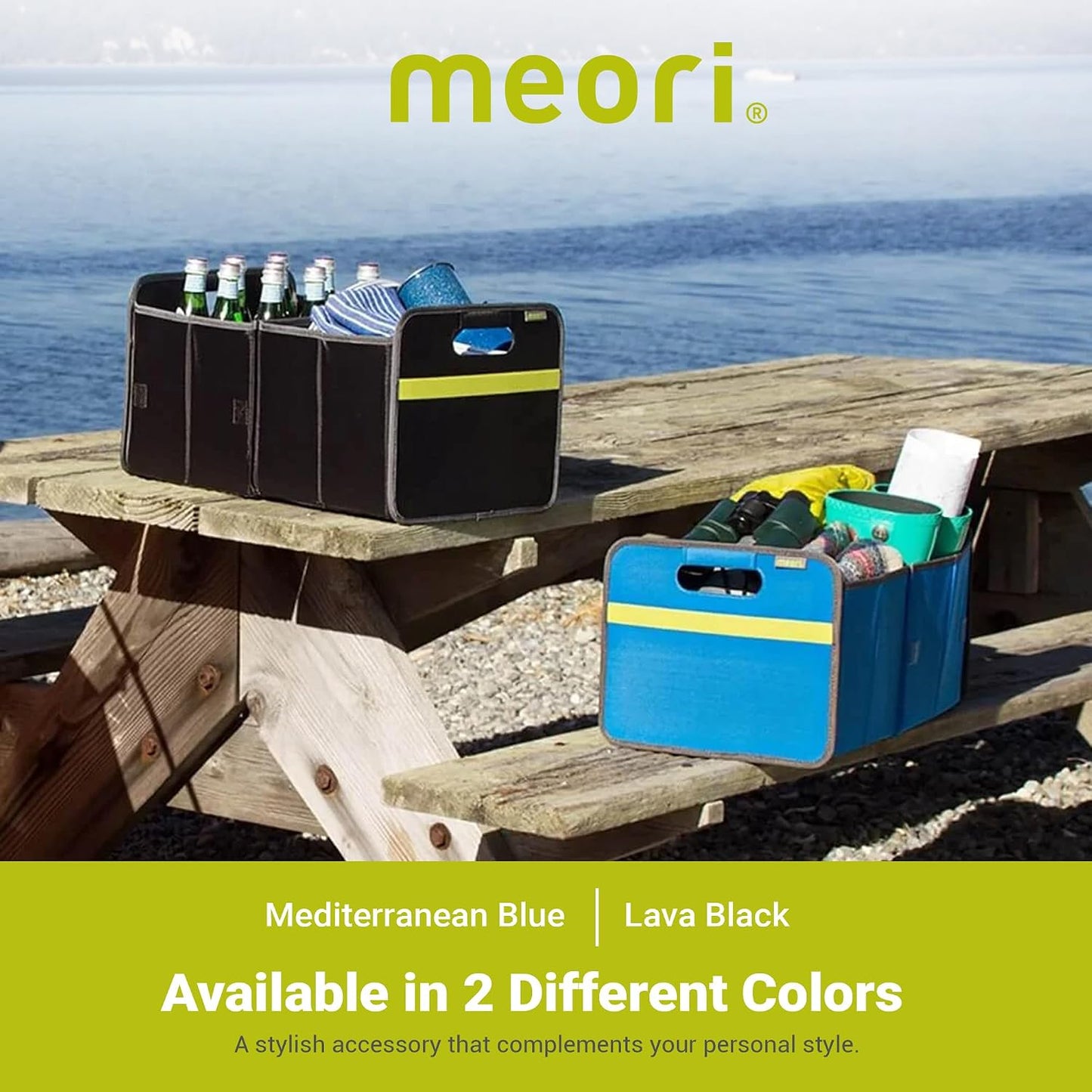 meori Collapsible Trunk Organizer for Car with Cooler for Groceries Road Trips 2 Compartments Heavy Duty Mesh Pocket Ripstop