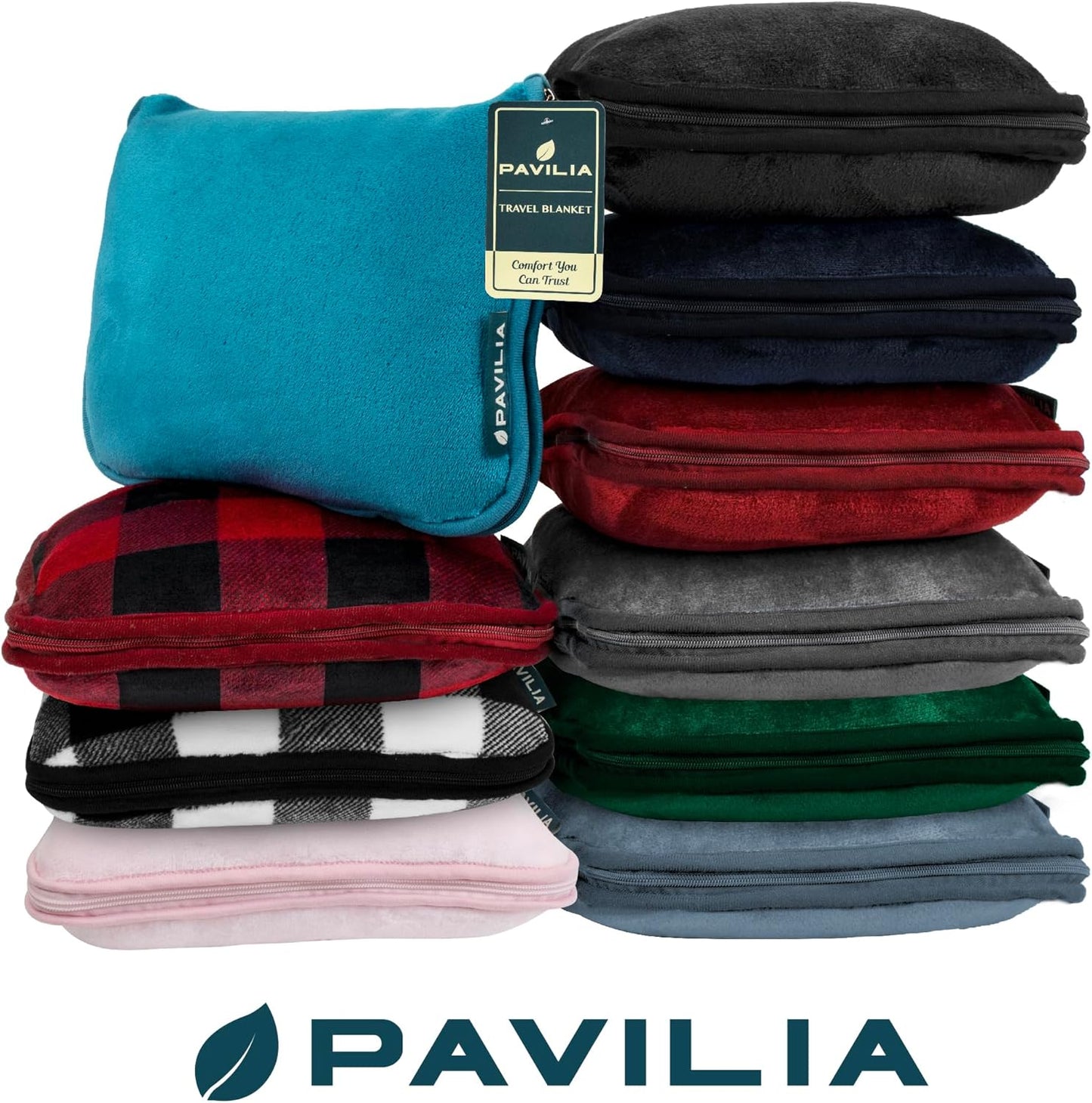 PAVILIA Travel Blanket Pillow, Soft Airplane Blanket 2-IN-1 Combo Set, Plane Blanket Compact Packable, Flight Essentials Car Pillow, Travelers Gift Accessories Luggage Backpack Strap, 60x43 Slate Blue
