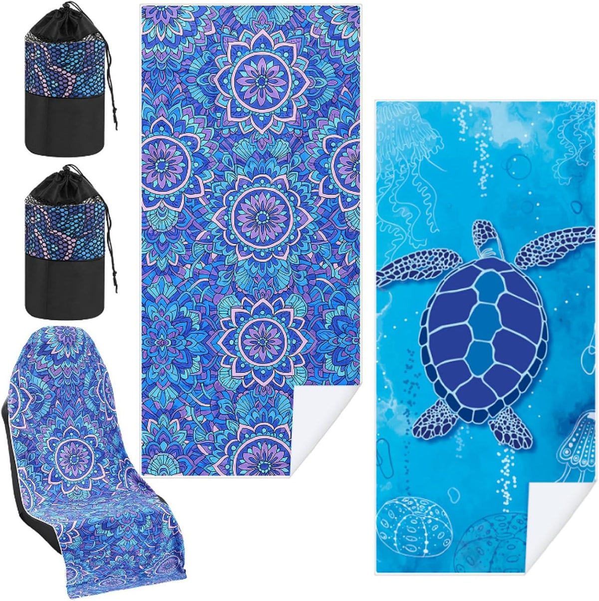 Hahafelt 2 Pack Car Seat Towel Cover with Storage Bag, Watercolor Flowers