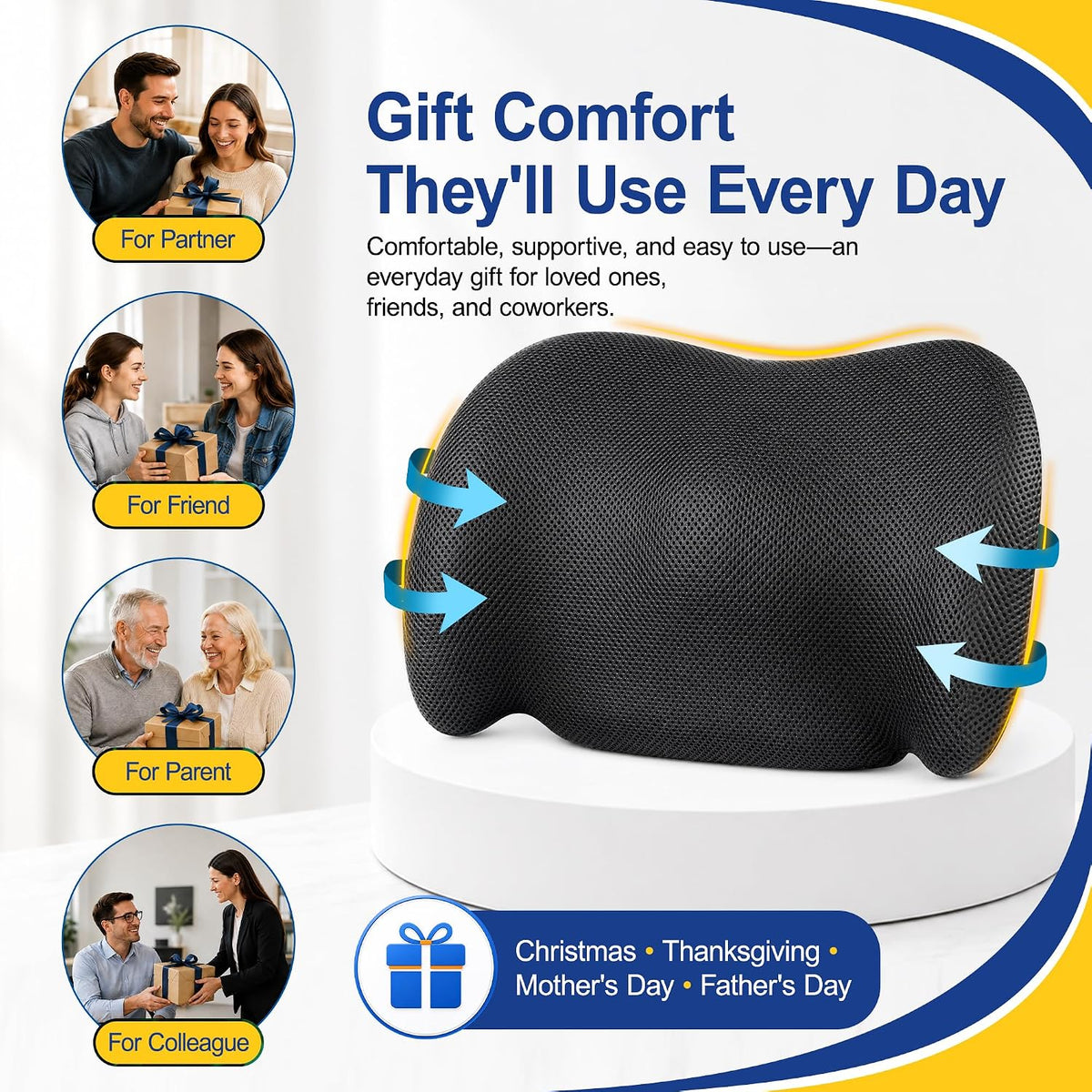 Lumbar Support Pillow for Car, Back Support Cushion for Office Chairs