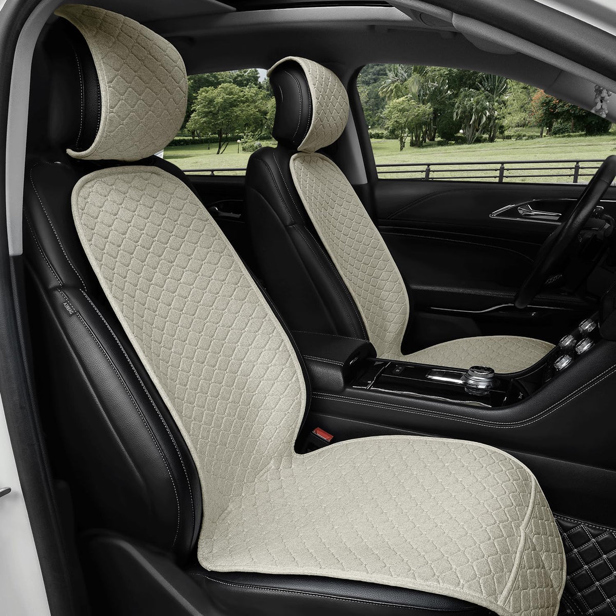 Linen Car Seat Covers for Cars, Front Car Seat Cover Protectors with Storage Bags, Anti-Slip & Soft Automotive Seat Cushion Universal Fit for Most Sedan, SUVs, Vehicles (Deep Grey)