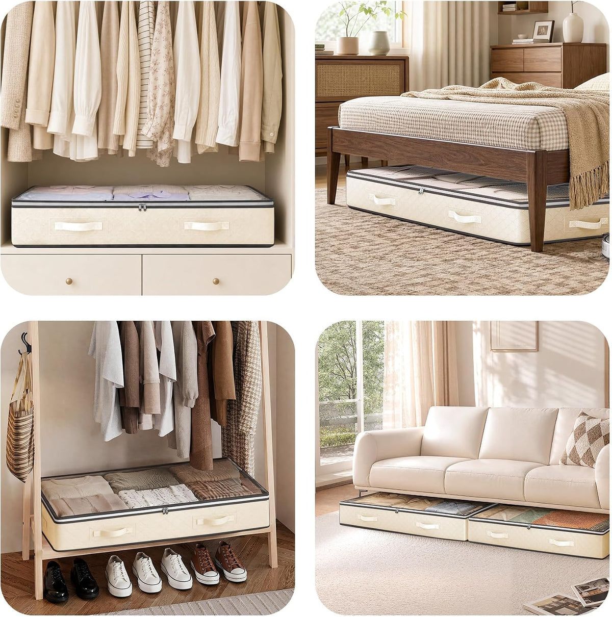 Budding Joy 95L Under Bed Storage Containers, 2 Pack Beige