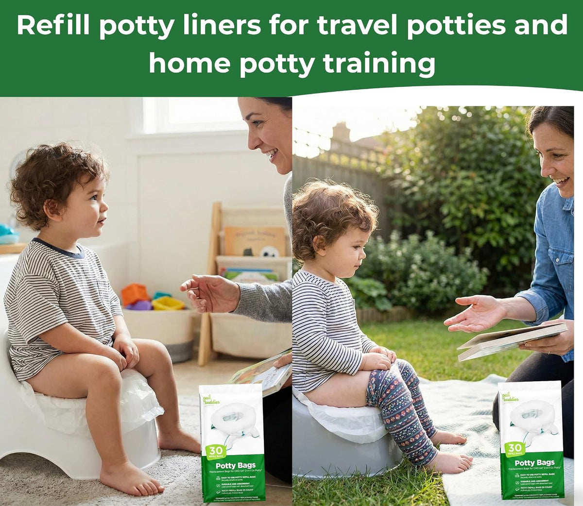 Pail Buddies 60 Refill Potty Bags: Absorbent, Disposable Liners Compatible with OXO Tot 2-in-1 Go Potty | Strong, Leak-Proof Bags Fits Most Travel Potties, Potty Chairs, Potty Seats & Portable Toilets