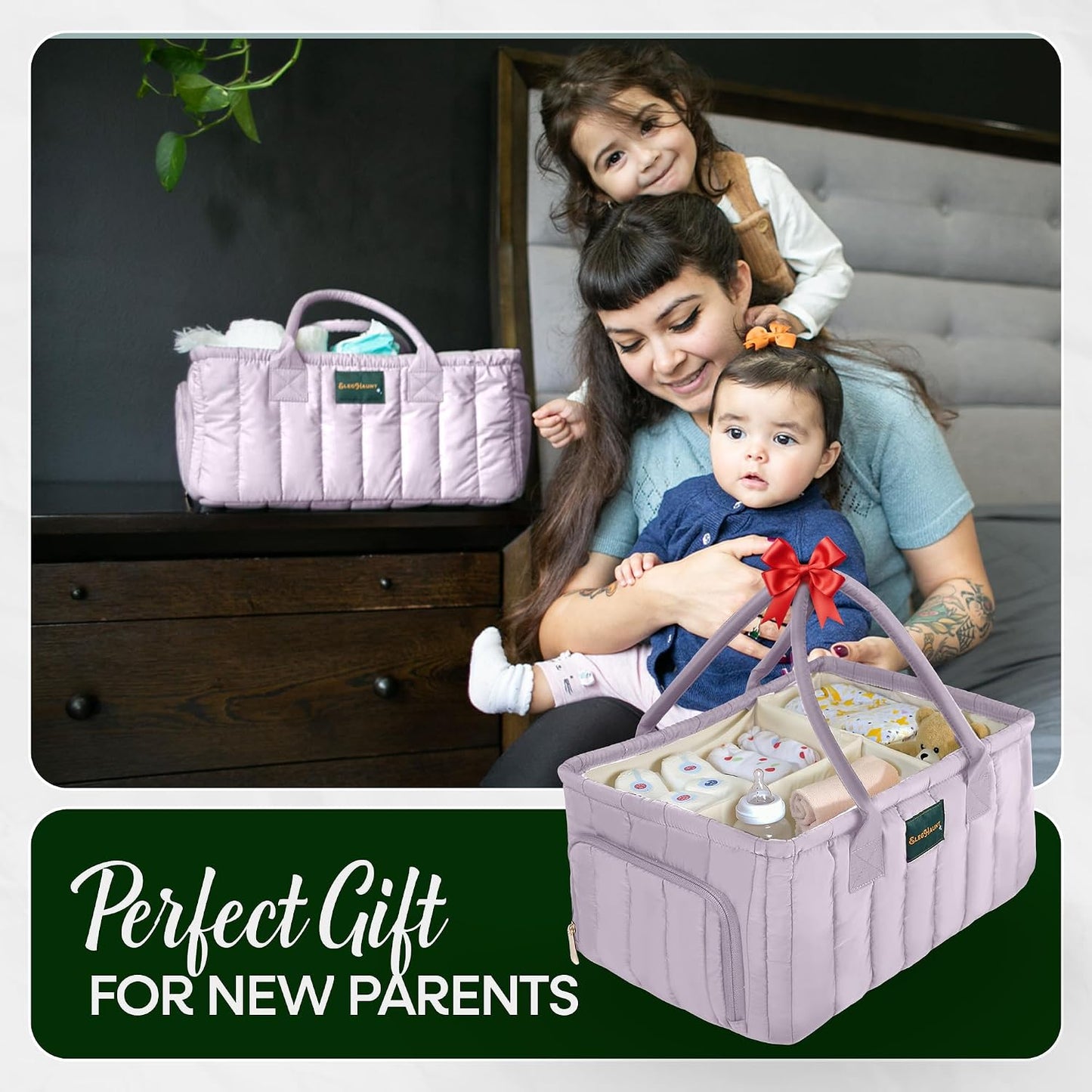 Baby Diaper Caddy Basket Organizer-Sturdy, Breathable & Washable - Stylish Storage, Portable, Car Caddy Organizer, Nursery, Baby Gift Registry Newborn Essentials (Lilac)