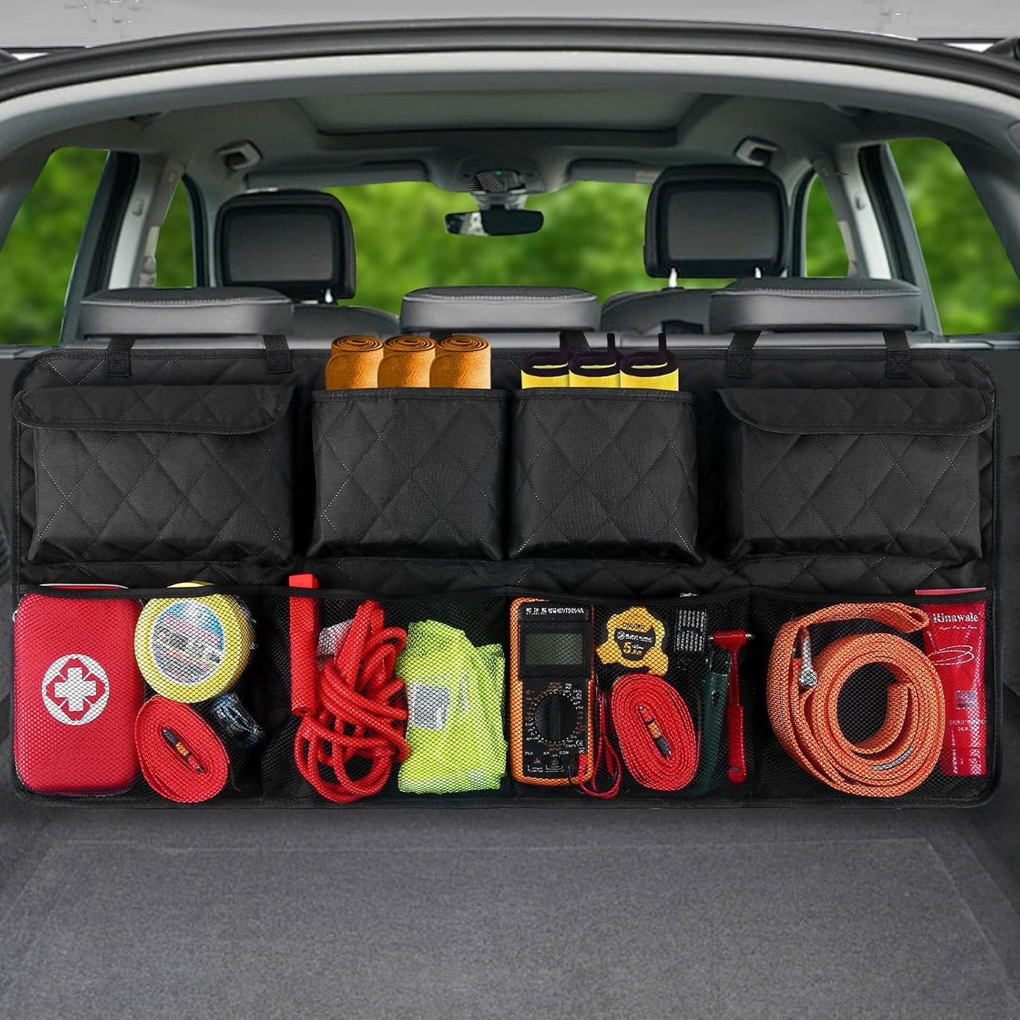 Snuopfy Car Backseat Hanging Trunk Organizer – Gray, 8 Large Storage Bags - Super Capacity Storage Solution for SUVs, Trucks, Vans, and Cars - Ultimate Car Organization for a Clutter-Free Space