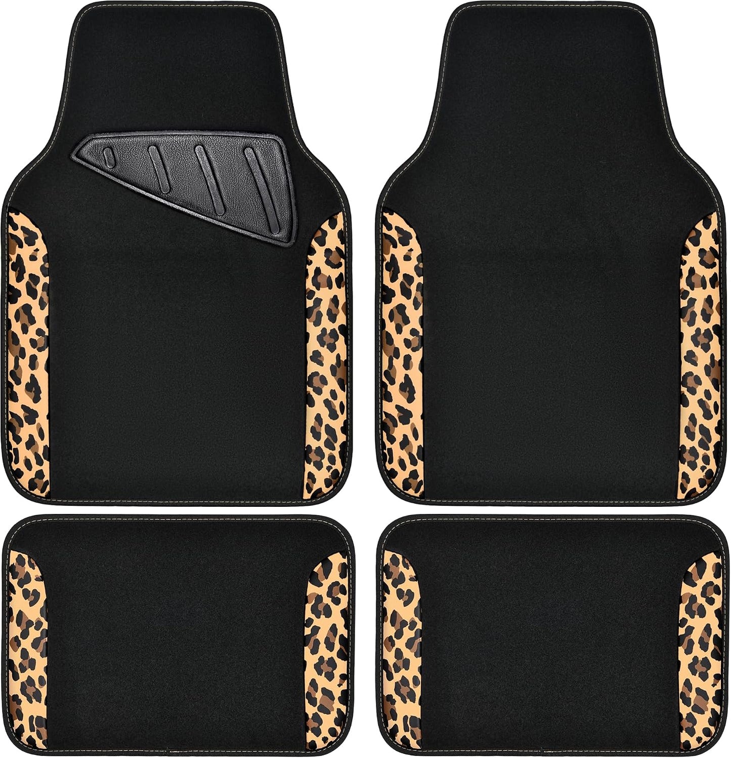 CAR-PASS Cow Print Car Accessories Sets Faux Leather Car Seat Covers & Cow Car Mats & Cow Steering Wheel Cover Seat Belt Pads Universal fit for SUV,Van,Saden,Truck Cute Automobile Interior Sets Women
