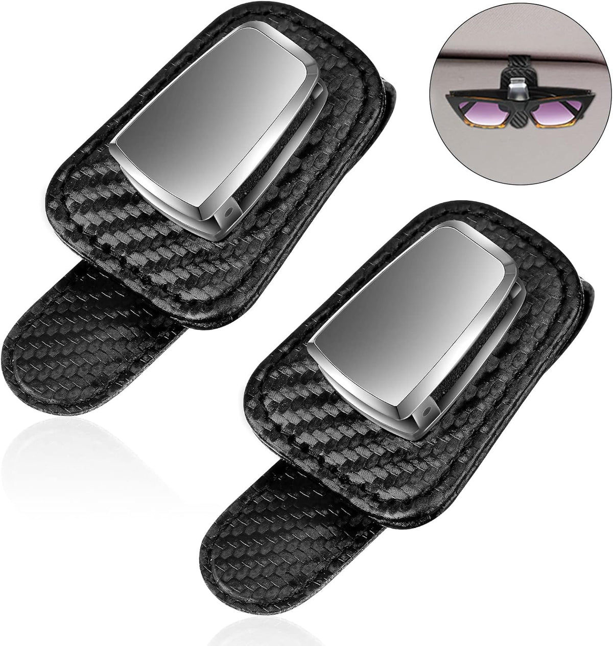 Mudder 2 Packs Sunglasses Holder for Car Universal Visor Sunglasses Holder Clip Leather Eyeglasses Hanger and Ticket Card Clip Eyeglasses Mount for Car(Light Black)