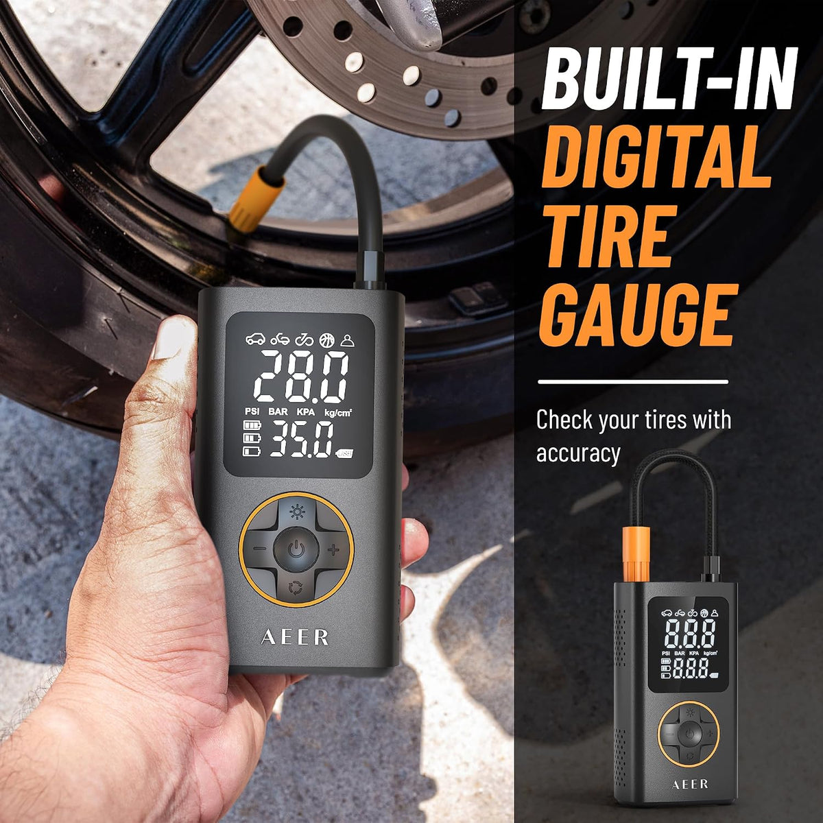 Tire Inflator 150PSI Cordless Air Pump Digital Gauge Car