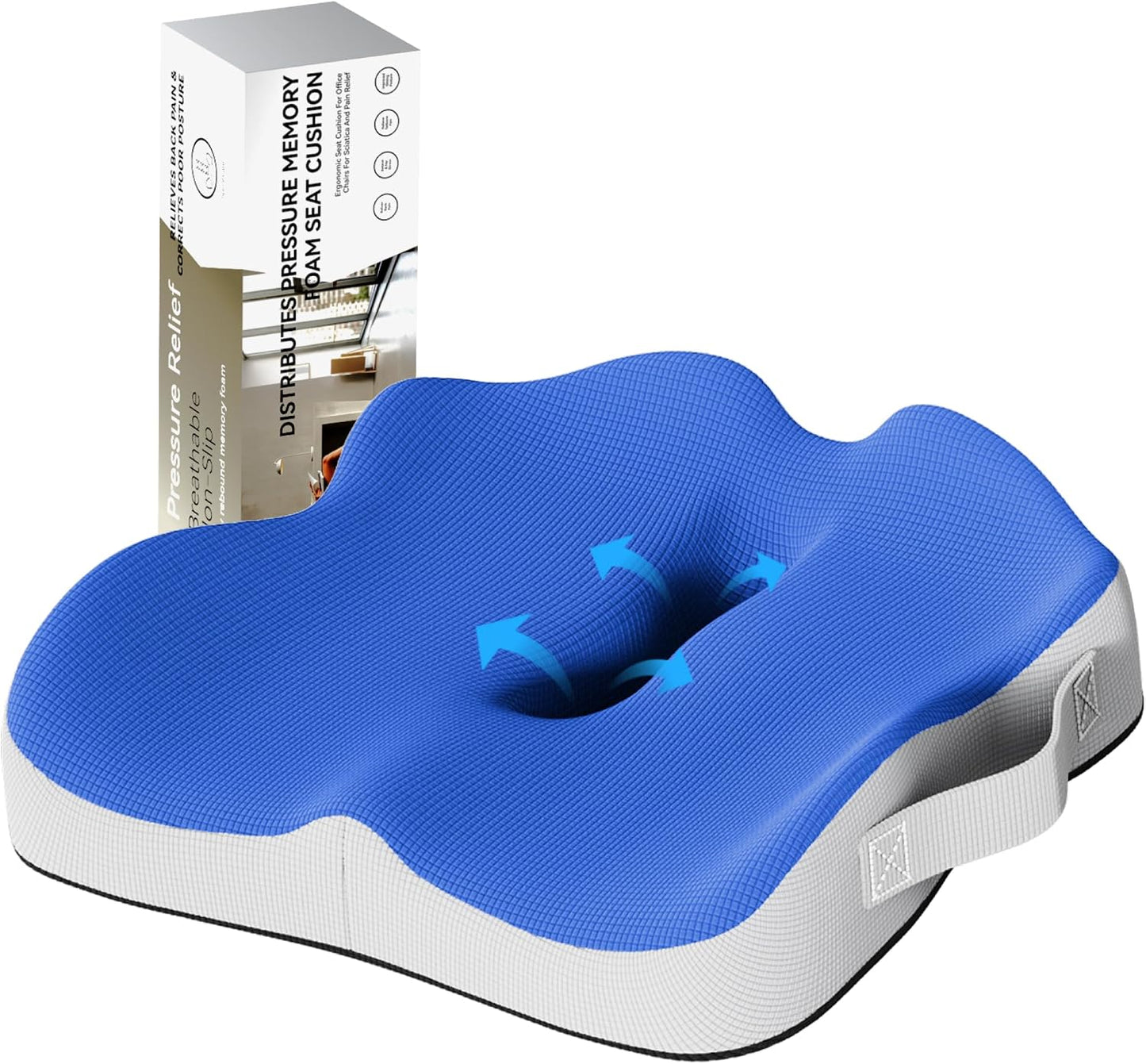Memory Foam Seat Cushion for Office Chairs, Car Seat, Wheelchair, Desk Chair Pad - Extra Large Ergonomic Sciatica Coccyx & Tailbone Pain Relief Back Support Pillow for Long Sitting & Driving