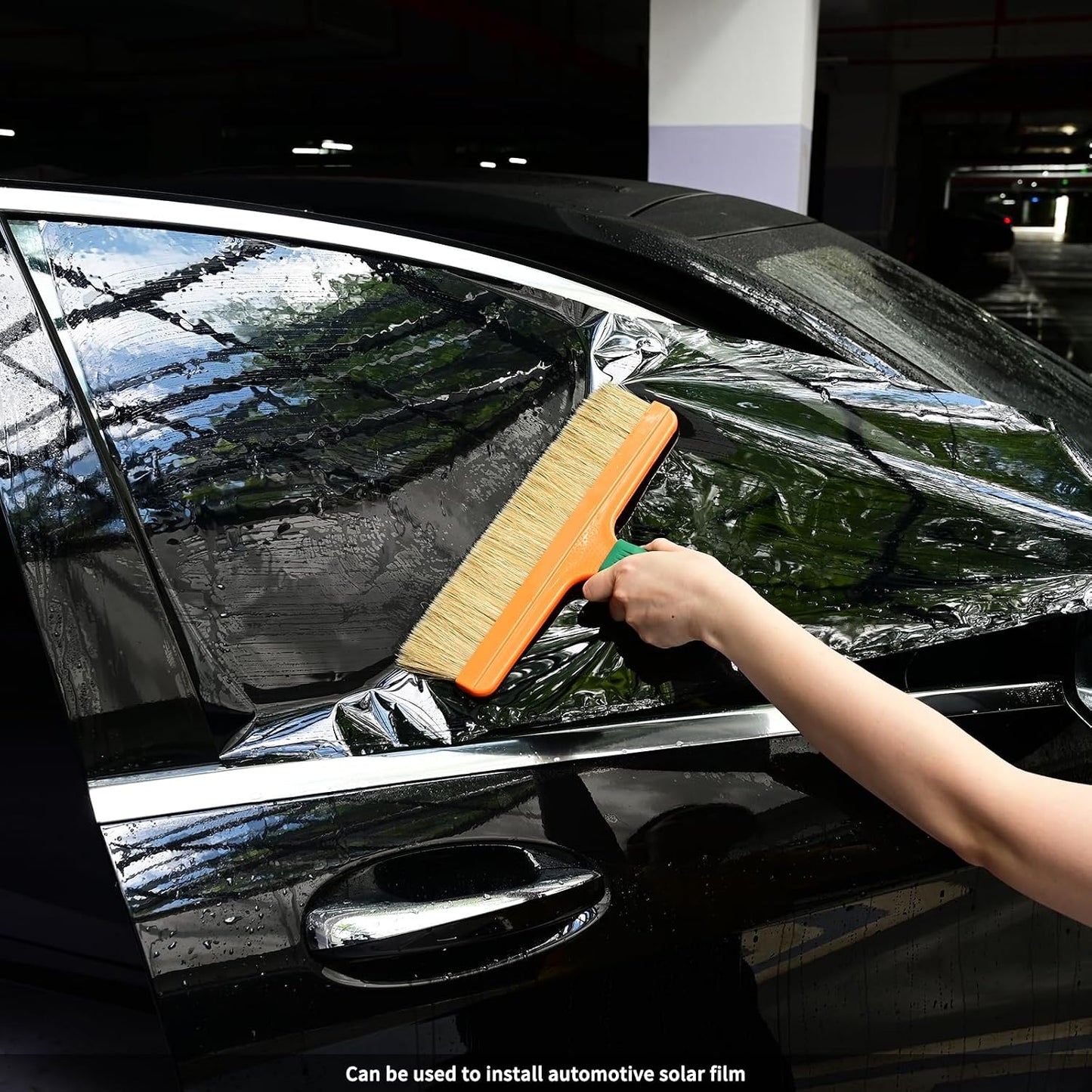 FOSHIO Brush Wrap Tool, 12" Professional Soft Boar Hair Bristle Car Detailing Brush with Rubber Handle for Vinyl Wrapping, Cleaning Interiors & Exteriors Car Wash & Window Tint Brush Tool