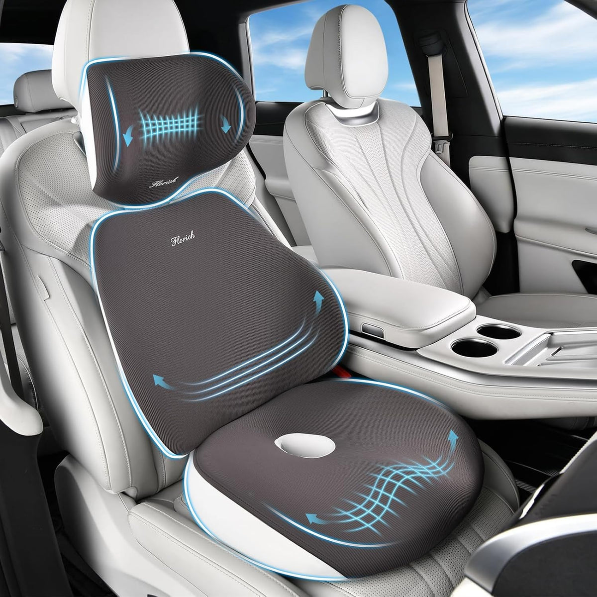 FLORICH Upgraded Ergonomic Memory Foam Car Seat Cushion with Lumbar Support, Non-Slip, Washable Driving Seat Cushion for Back & Sciatica Pain Relief, Large Car Seat Cushion Driver, Office-Black