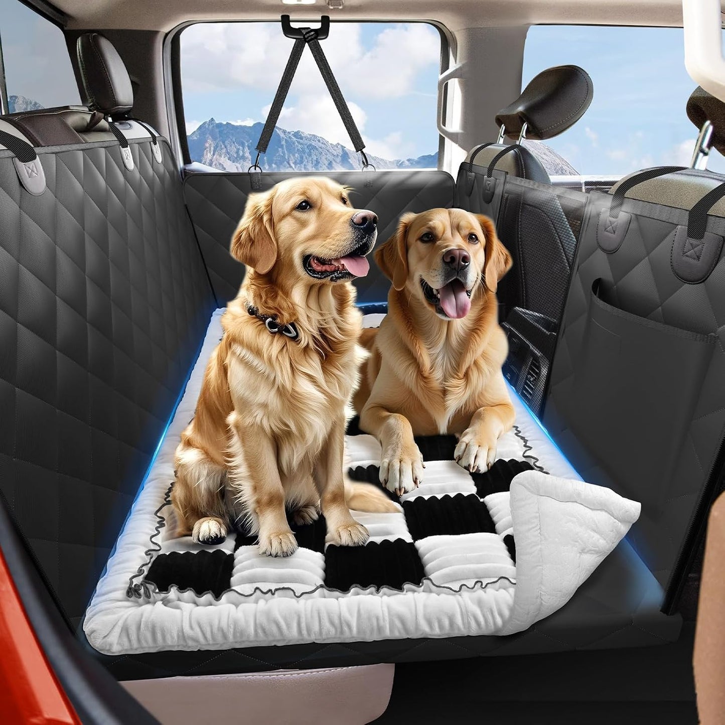 Backseat Dog Bed Non-Slip, Dog Bed for Car Back Seat Soft and Comfortable, Back Seat Pet Bed Mat for Travel, Pet Car Blanket for Backseat Extender and Seat Covers Black