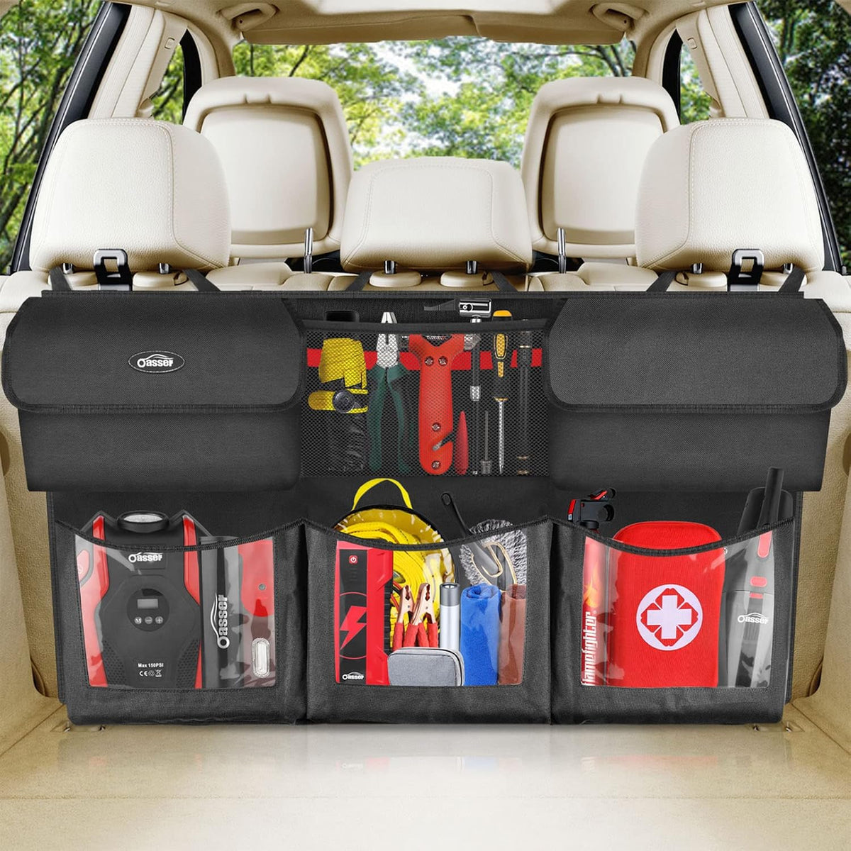 Oasser Trunk Organizer for Car, 6 Storage Compartments 43.3x19in