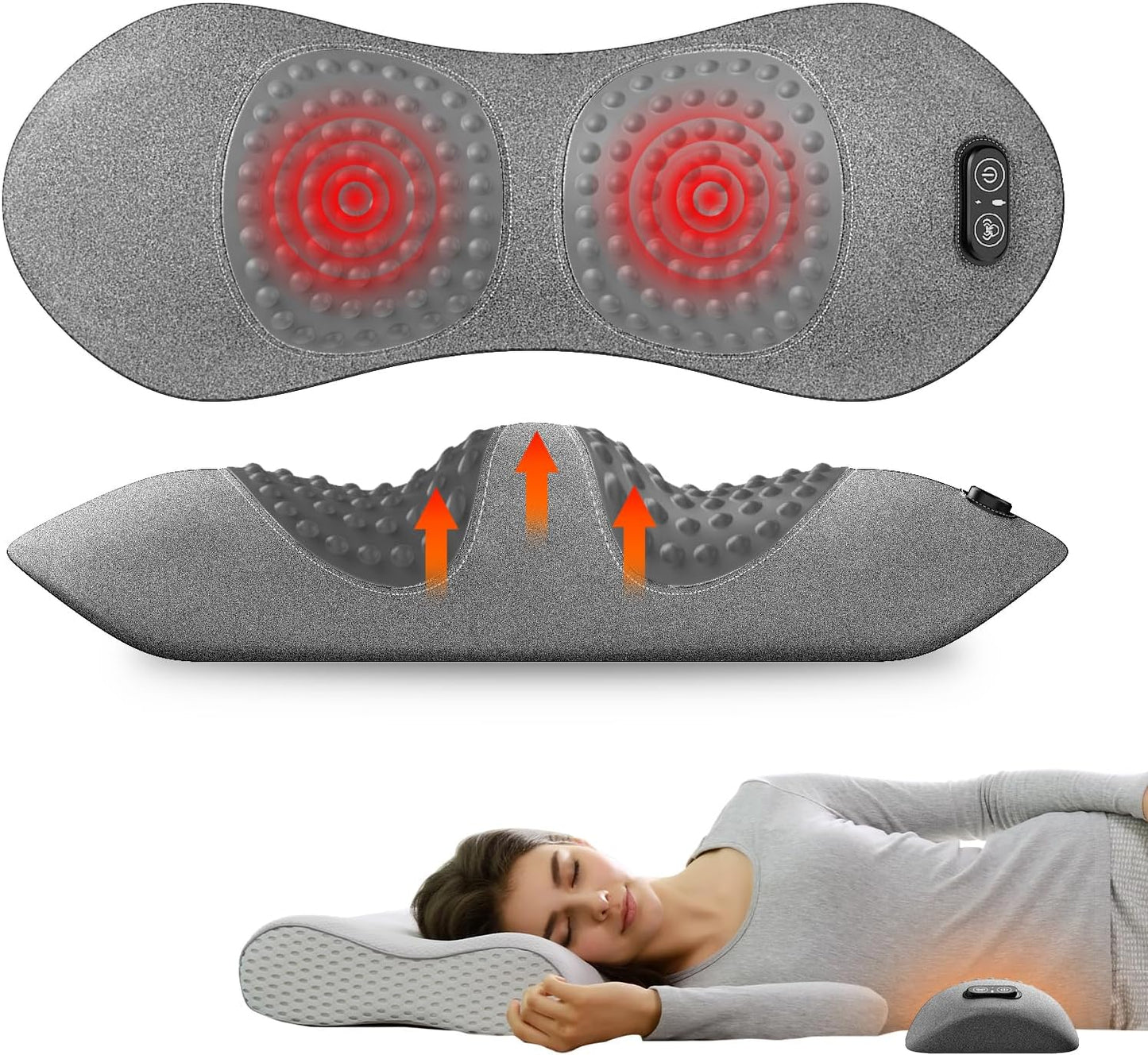 Triple Fusion Back Massager with Heat, Vibration & Air Traction, 3-in-1 Electric Lumbar Support Pillow for Lower Back Pain Relief, Spinal Decompression Device for Bed, Office Chair, Couch and Recliner