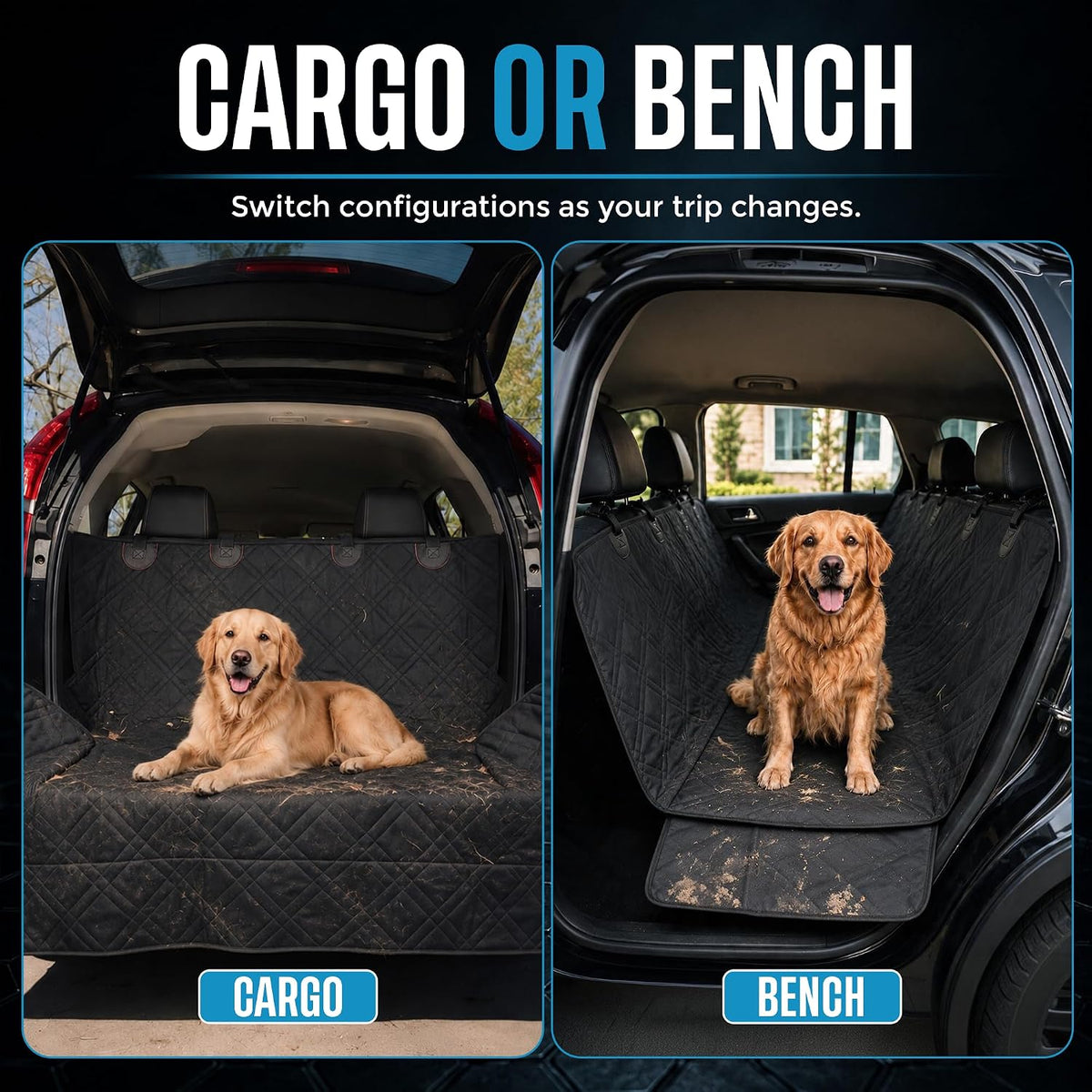 Bulldogology Dog Car Seat Cover 64"x60" Waterproof Heavy Duty Bench Dog Hammock Backseat Protector from Hair, Muddy Paws, Scratches - Pet Car Seat Cover for Cars Trucks SUVs (X-Large)