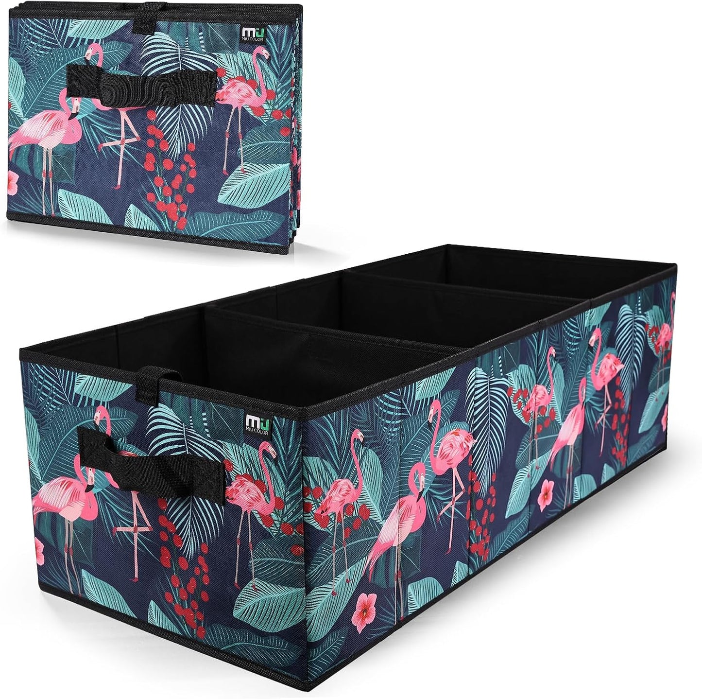 MIU COLOR Trunk Organizer for SUV, Sturdy Car Organizer, Non-Slip Bottom, Folded Storage Organizer for Sedan, Van, Jeep, Grocery, Car Accessories, Large 3 Compartments, Art Black,32"×13"×10.6"