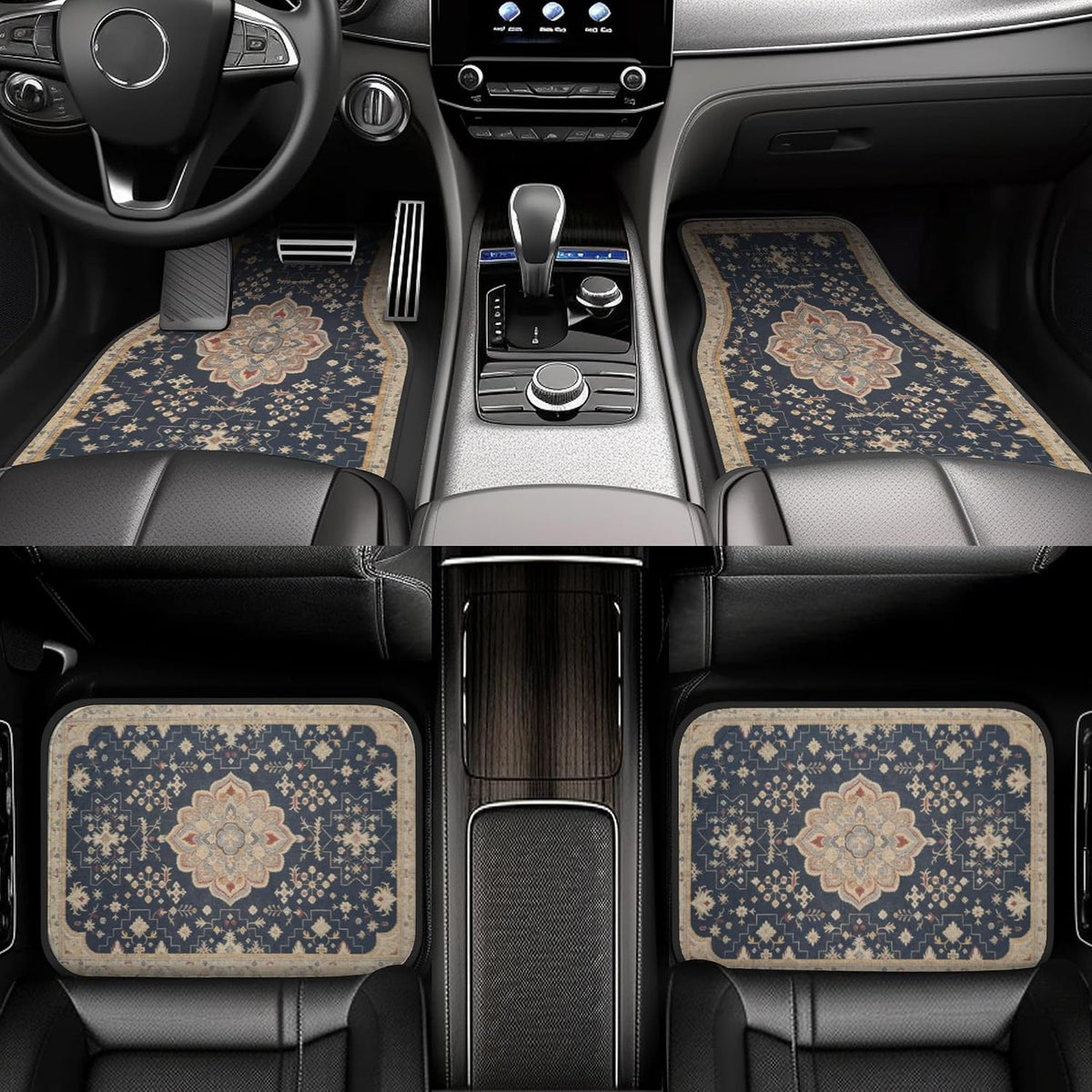 Persian Rug Car Floor Mats Universal Vintage Blue Set
