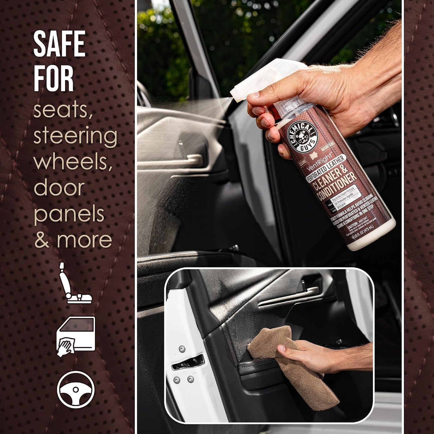 Chemical Guys Interior Detailing Bundle, Total Interior Cleaner Protectant 16 oz with VentRight Perforated Leather Cleaner & Conditioner 16 oz for Cars, Trucks, SUVs, RV Care
