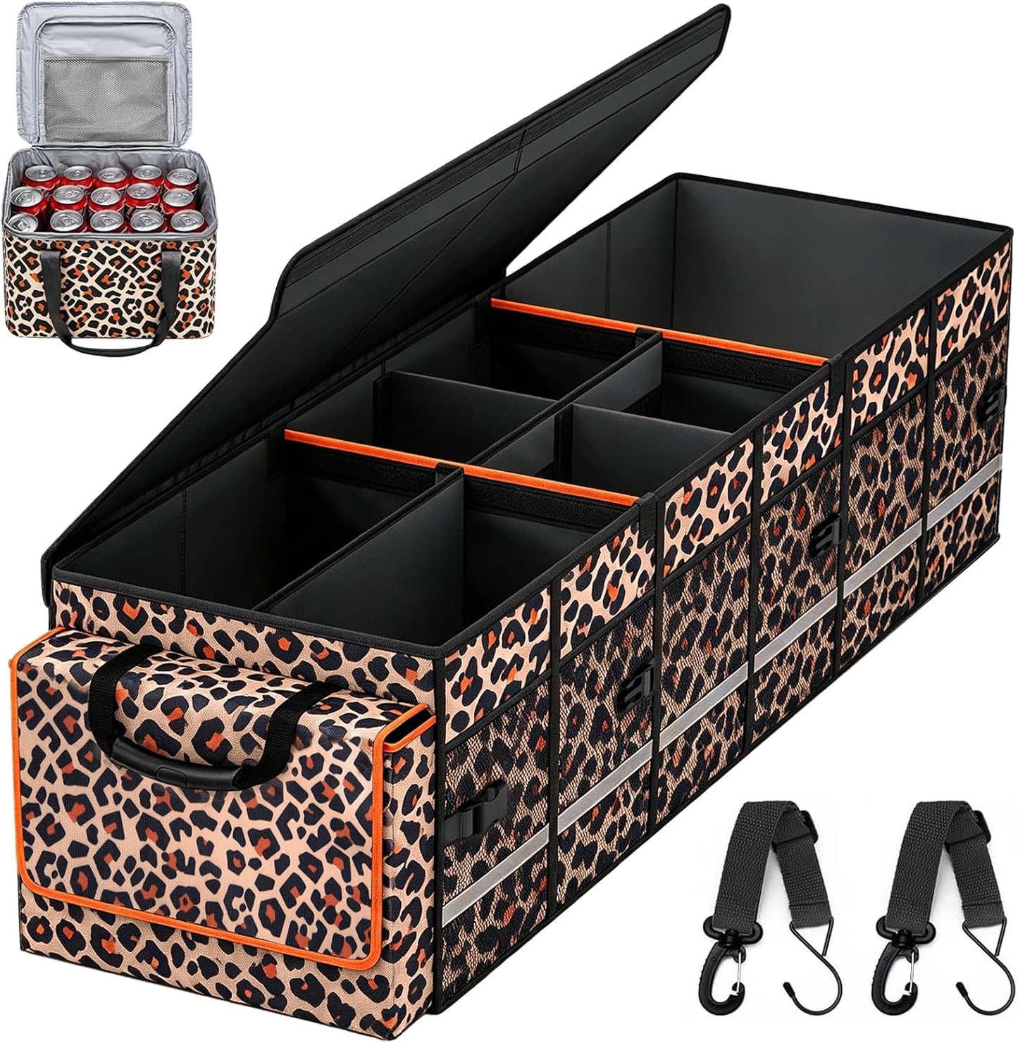 GDNasist Car Trunk Organizer and Storage with Removable Leakproof Cooler Bag, 6 Removable Dividers for Custom Space, Collapsible Trunk Storage with Non Slip Bottom, Foldable Cover for SUV, Jeep, MPVs