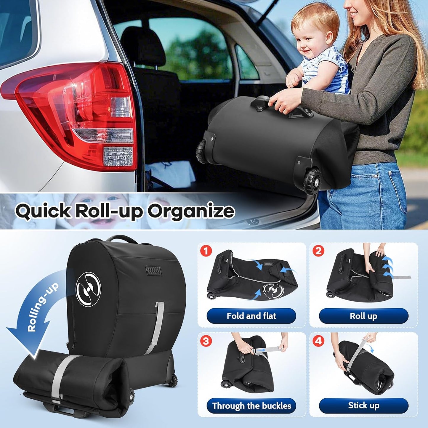 YOREPEK Infant Car Seat Travel Bag for Airplane with Wheels | Fits Doona Car Seat Stroller and Base, Padded Carseat Bags for Air Travel, a Side Pocket for Baby Travel Essentials