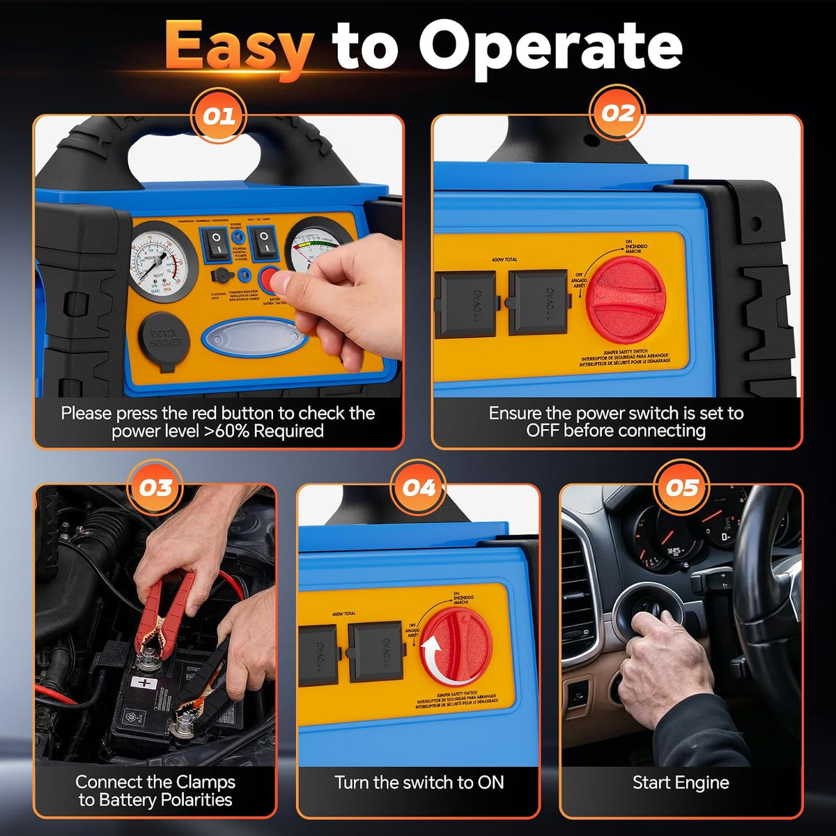 Car Jump Starter with Air Compressor, 1800A Battery Booster Pack for Up to 8.0L Gas & 6.0L Diesel, 150PSI Tire Inflator, 400W Portable Power Station with AC Outlet, 6-in-1 Jump Box for Cars, Trucks