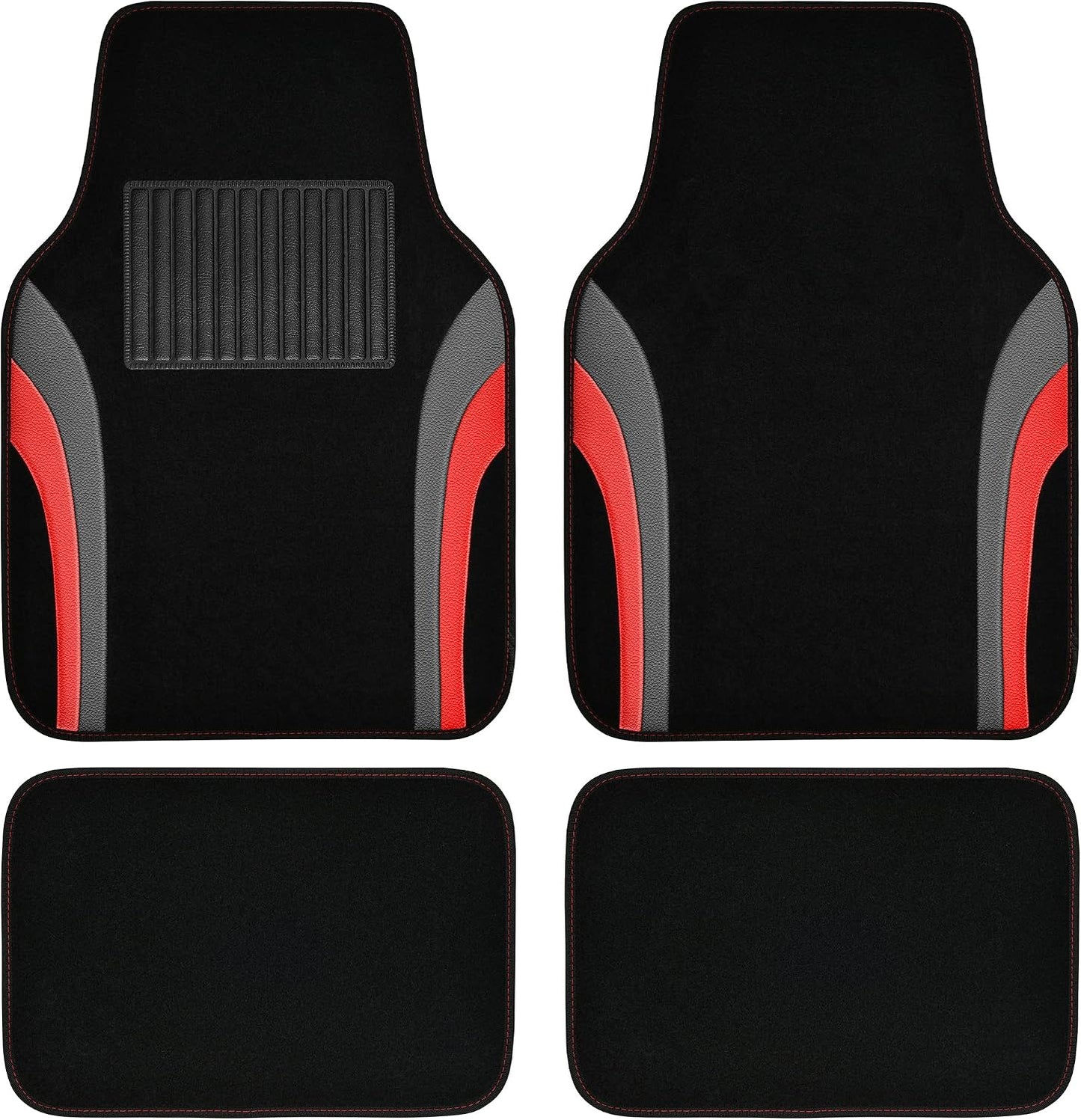 CAR PASS Leather Sporty Car Floor Mats Carpet, Universal Waterproof Automotive Floor Mat Fit for Sedans, Cars, Mid Trucks, Vans, SUV, Set of 4 (Black and Orange)