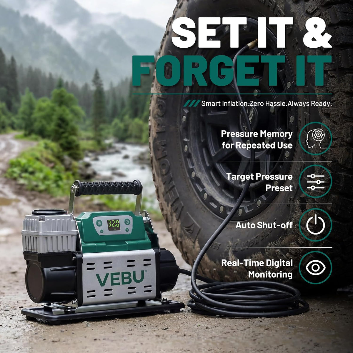 RV Air Compressor 12V Tire Inflator, 150PSI with Auto Shut-off, Digital Display & Preset, 5.65CFM Fast Inflation for Off-road Vehicles, Trucks, SUVs, RVs, ATVs, Corded Electric