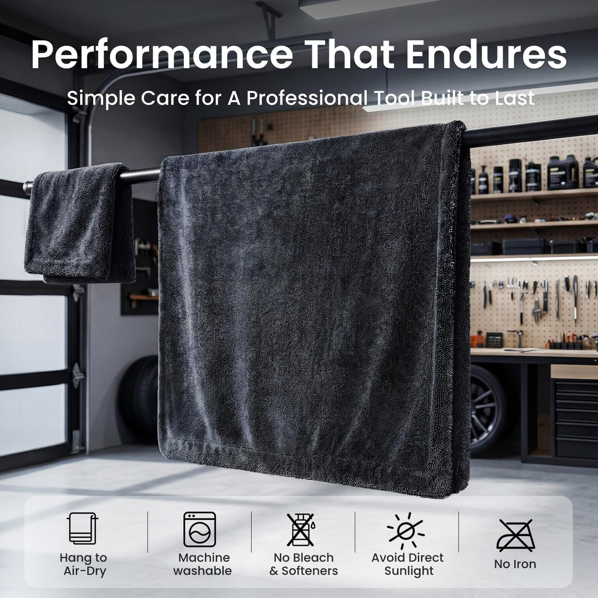 REEVAA 2 Pack 1300 GSM Car Drying Towel,Microfiber Cleaning,Black Gray