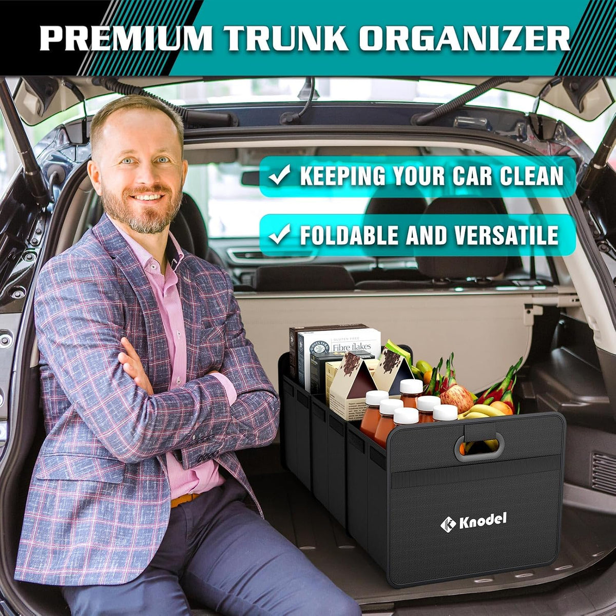 K KNODEL 3 Compartments Trunk Organizer for Car and Suv (Large, Black)