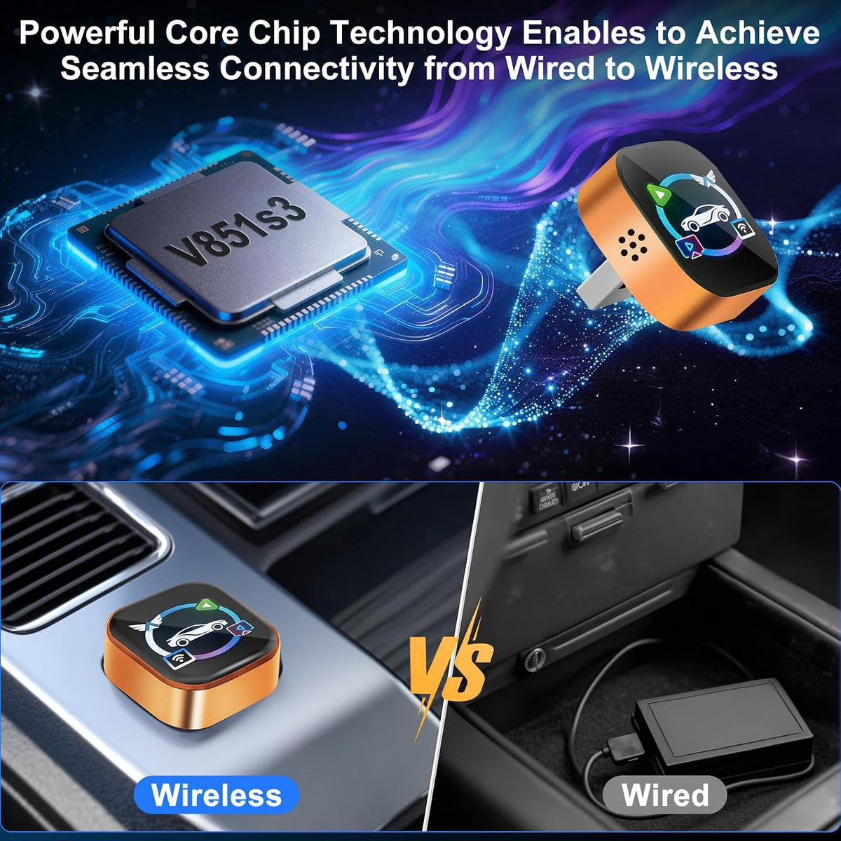 4 in 1 Wireless CarPlay Adapter, Cars Screen Mirroring Play Adapter Device