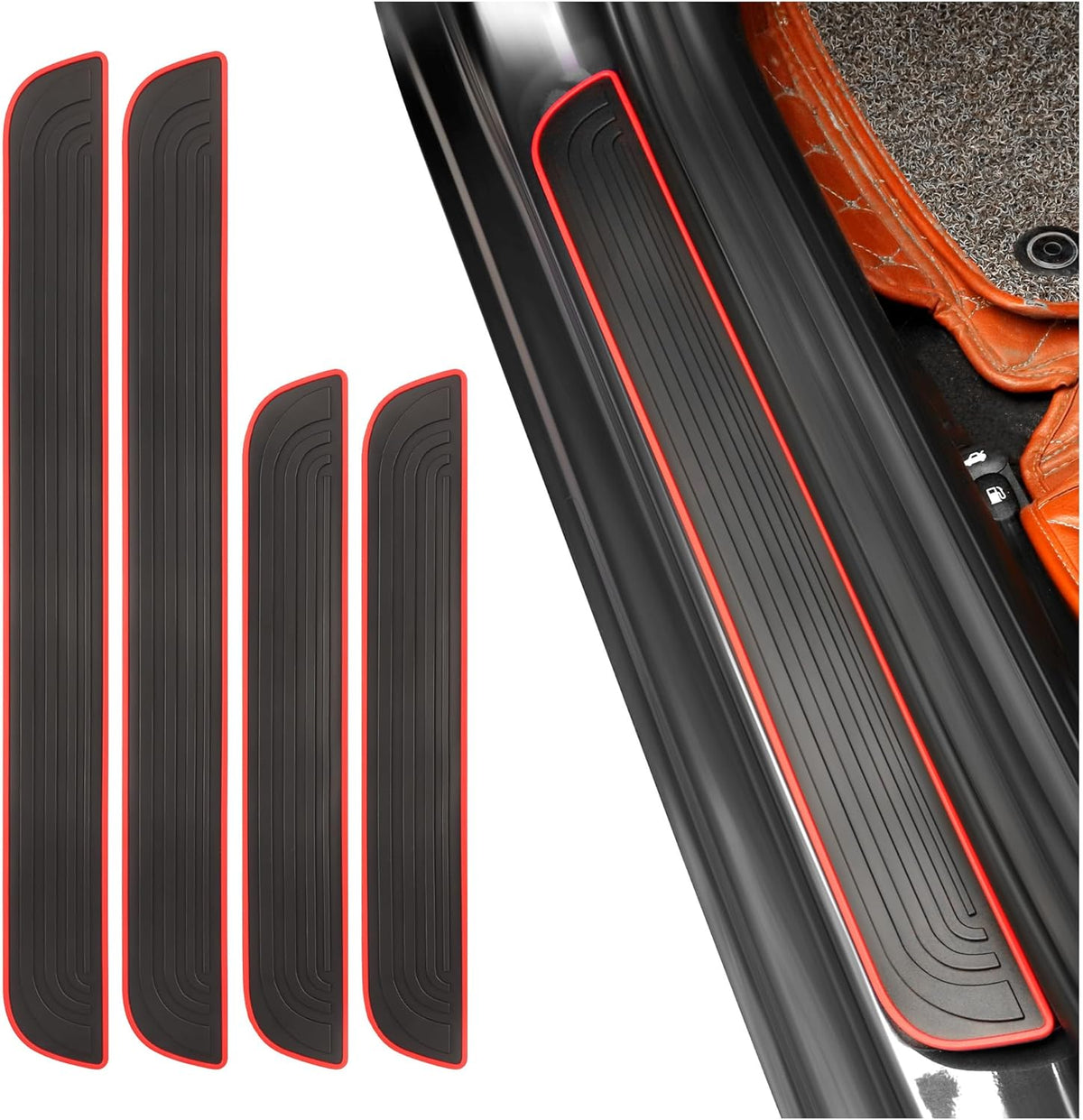 4PCS Car Door Sill Protector,Anti-Scratch & Waterproof Car Door Sills Scratch Protection,Universal Car Exterior Accessories Automotive Door Entry Guard for Car,Truck,SUV (Black Red, Width 1.57")